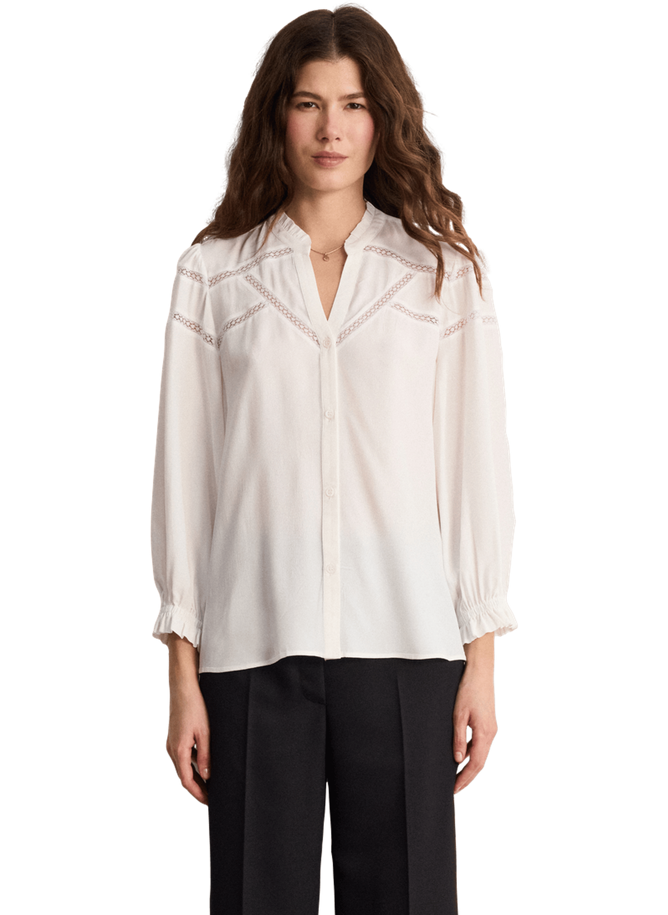 Chemise fluide à volants et dentelle - chrissy PABLO Beige