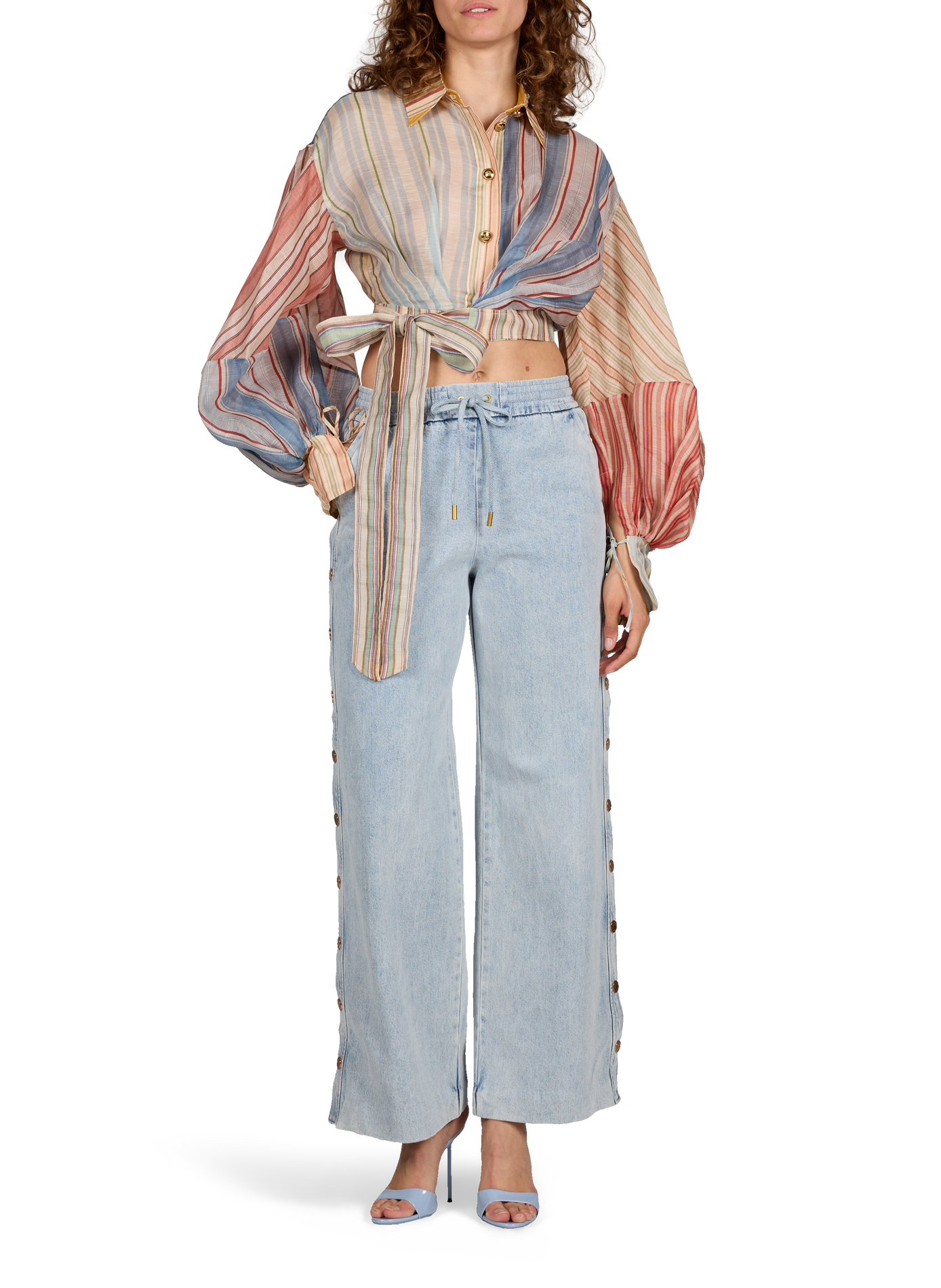 Short striped linen and silk blouse ZIMMERMANN Multicolour