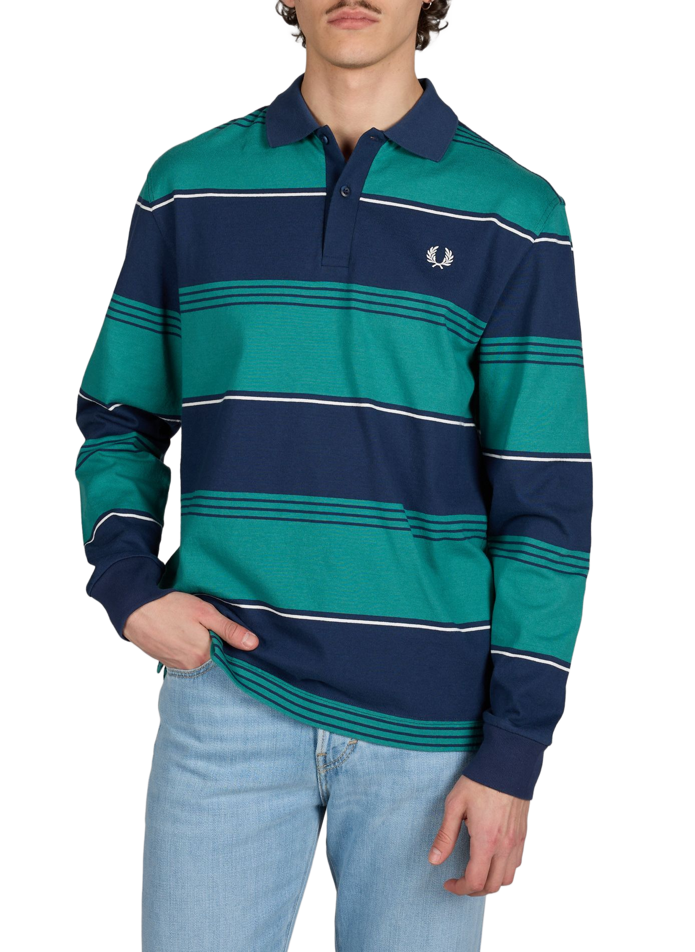 Polo manches longues à rayures en coton FRED PERRY Bleu