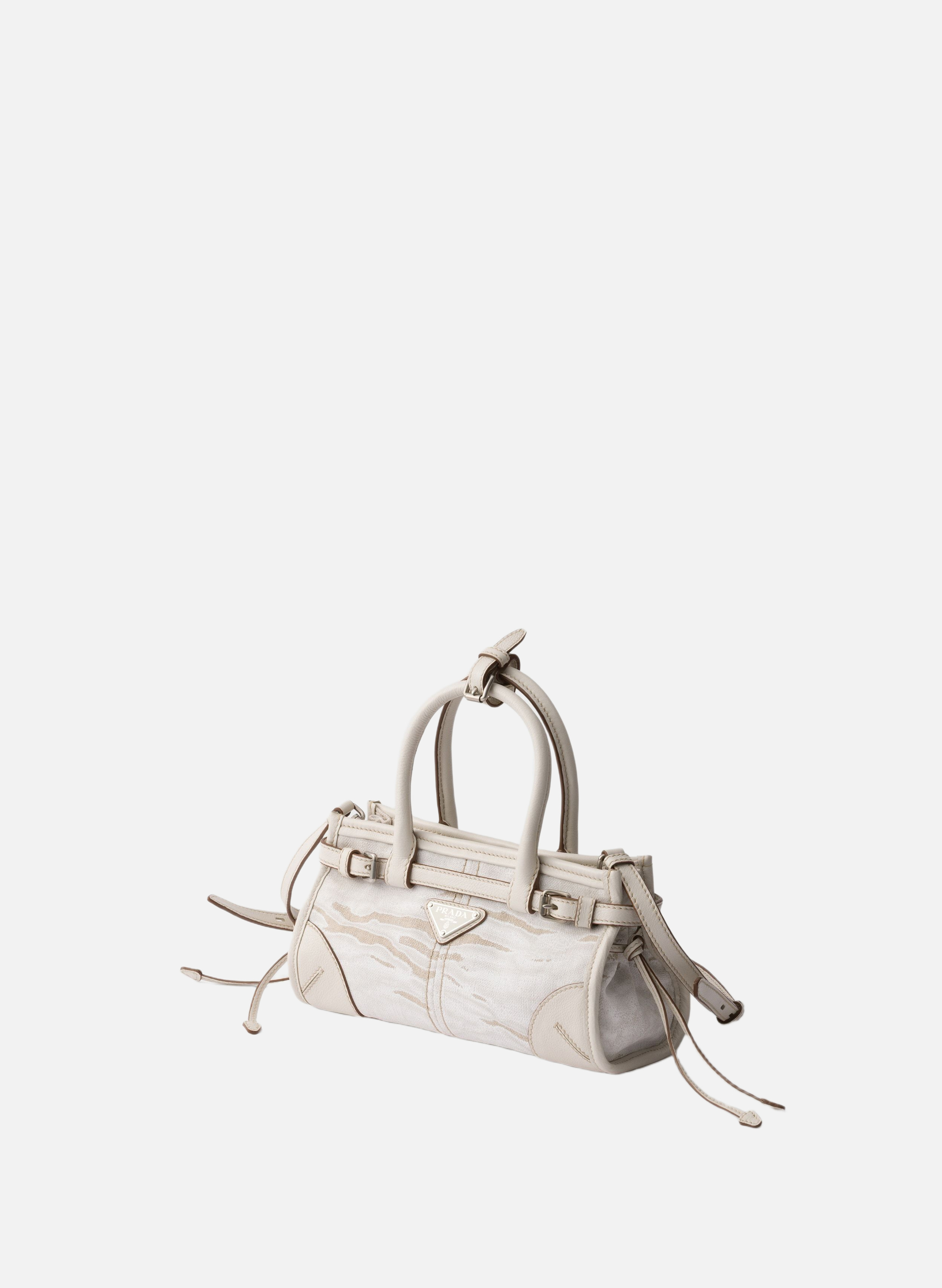Petit sac à main prada bonnie en lin imprimé et cu PRADA Blanc