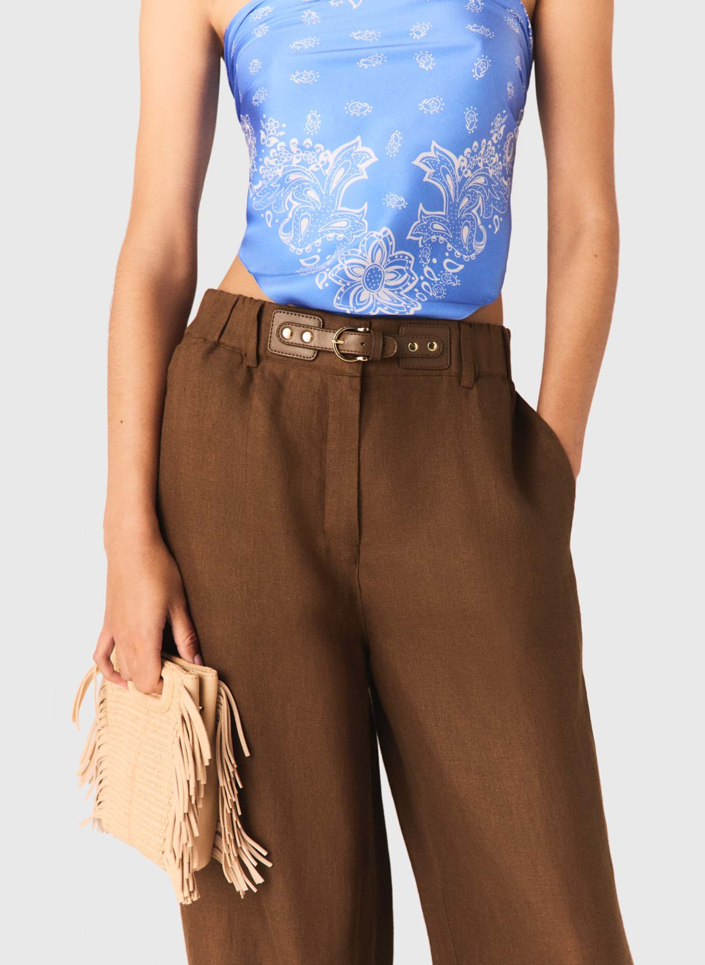 Pantalon large en lin MAJE Marron