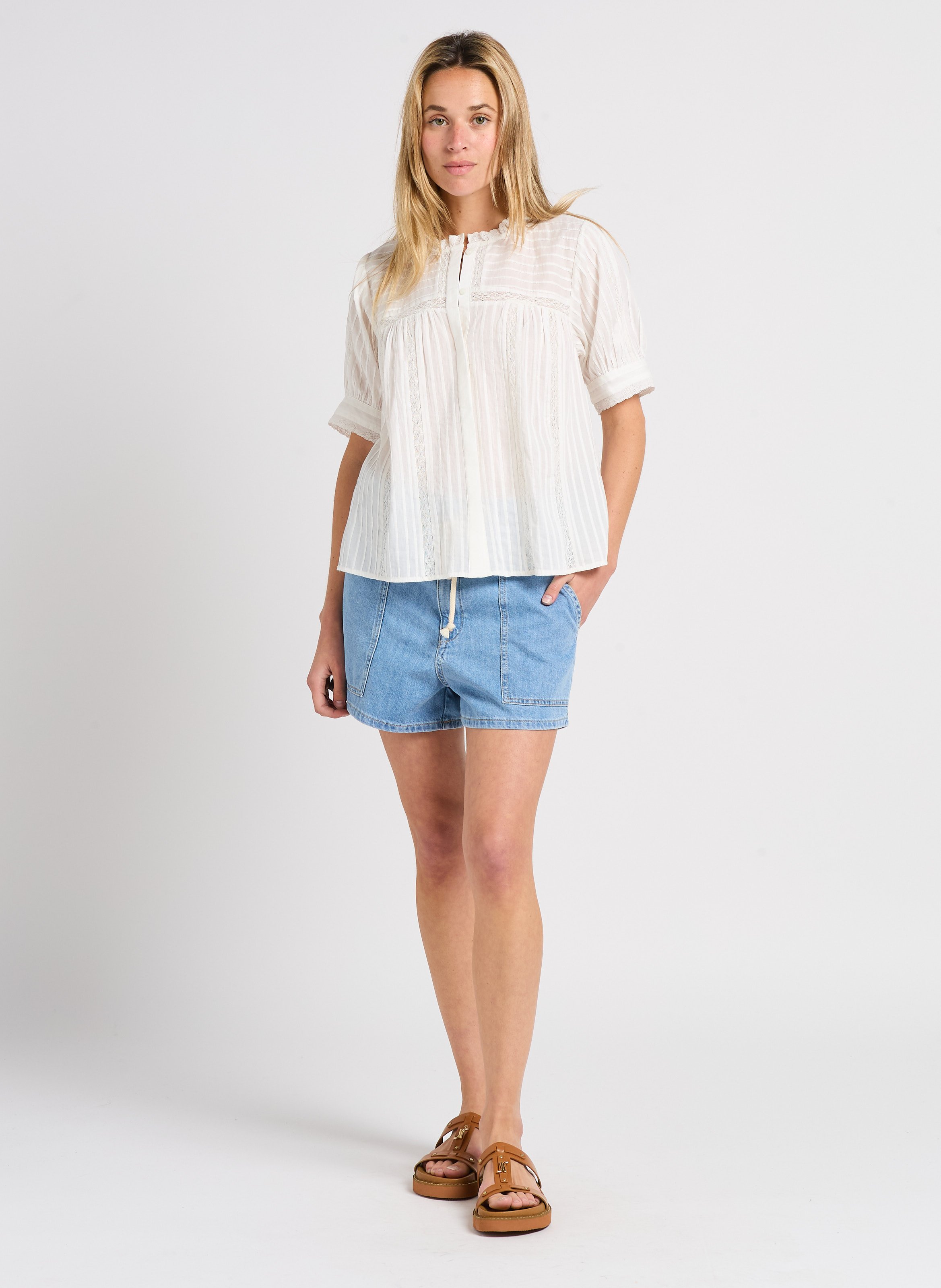 Short large taille haute en coton mabo BA&SH Bleu