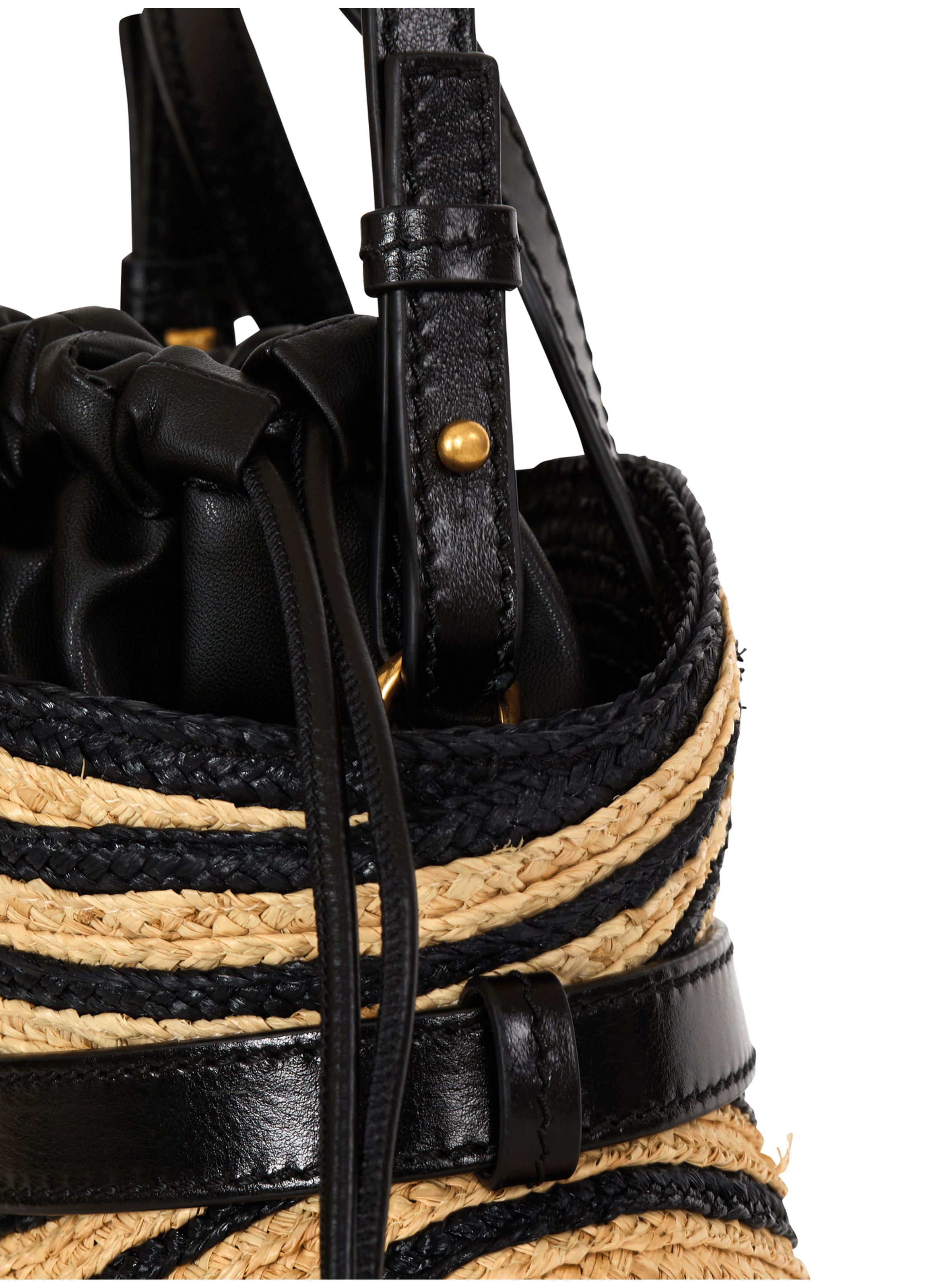 Sac shuffle mini en raphia et cuir lisse BALMAIN Beige