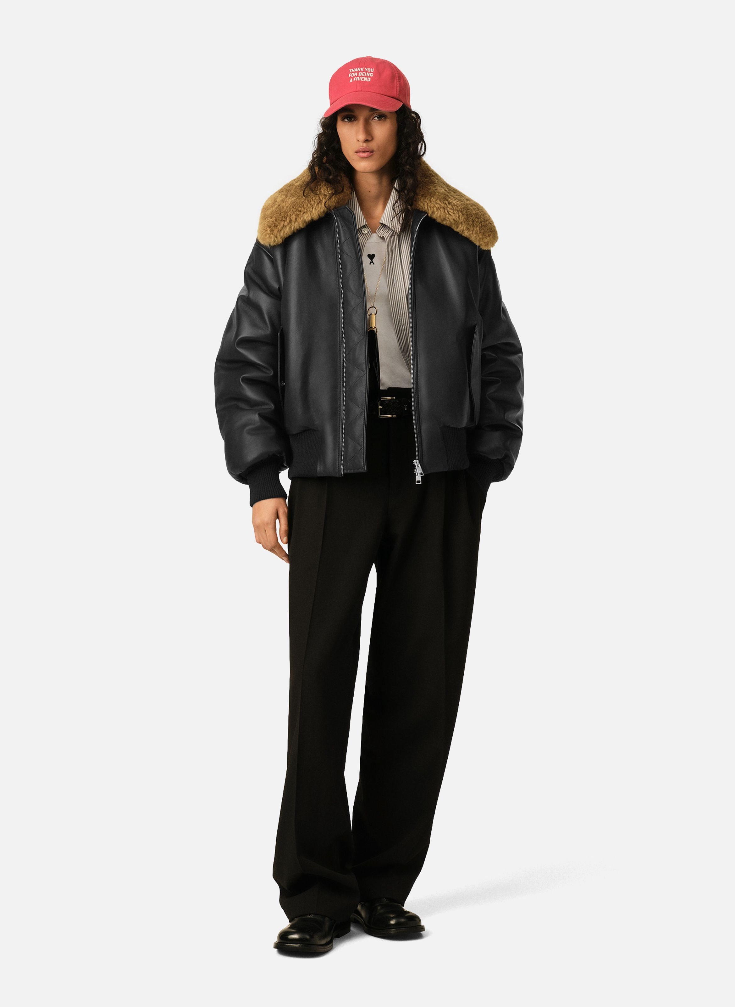 Blouson rembourré unisexe en cuir d'agneau AMI PARIS Noir