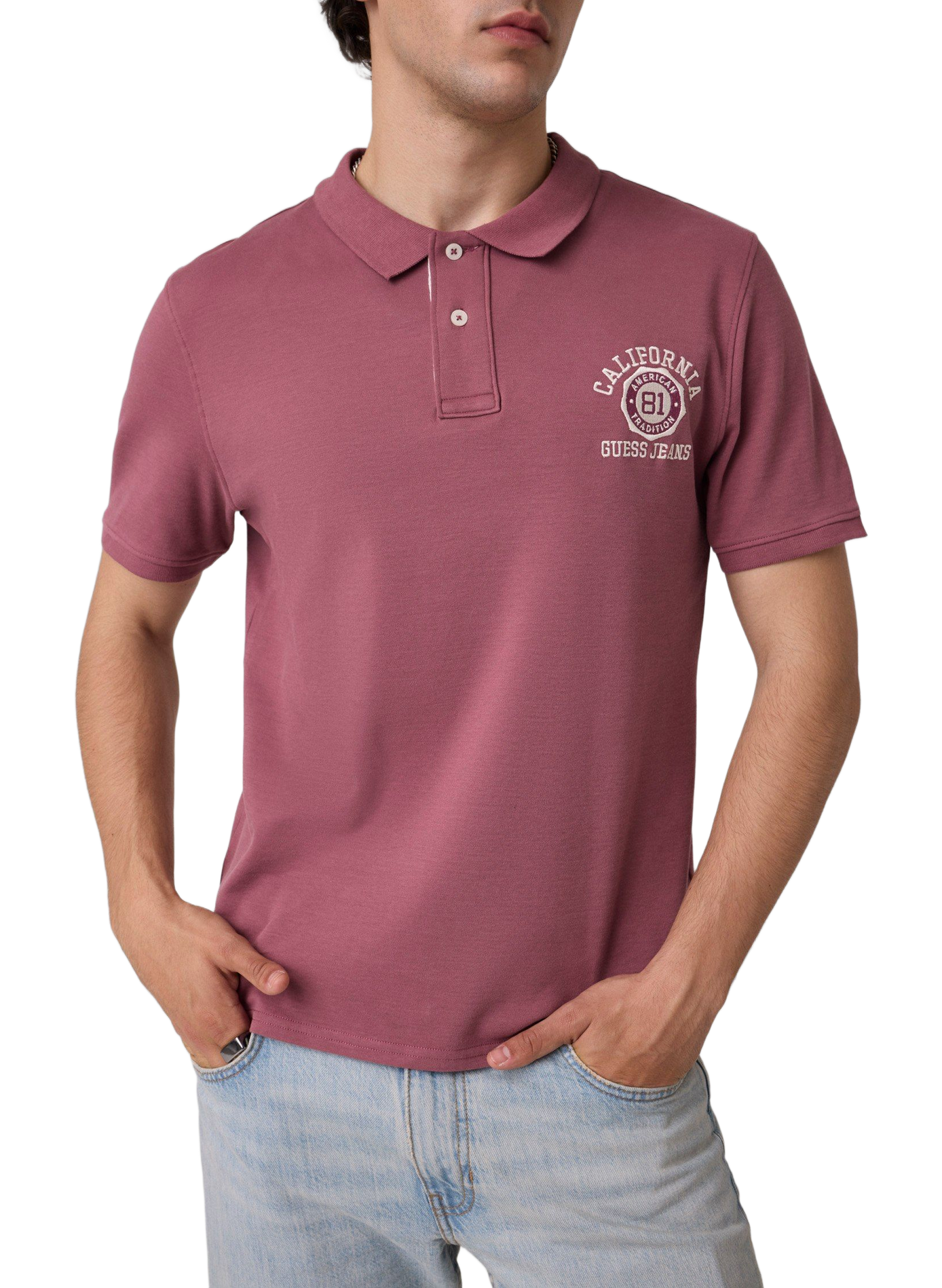 Short-sleeved cotton polo with embroidery GUESS Red