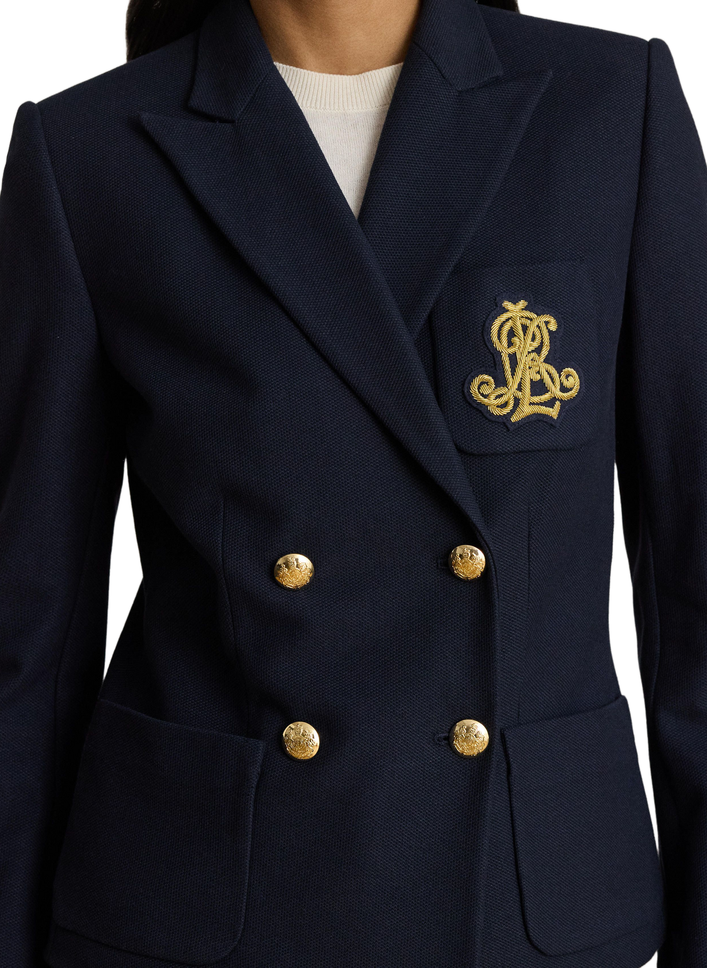 Cross-buttoned blended cotton blazer LAUREN Blue