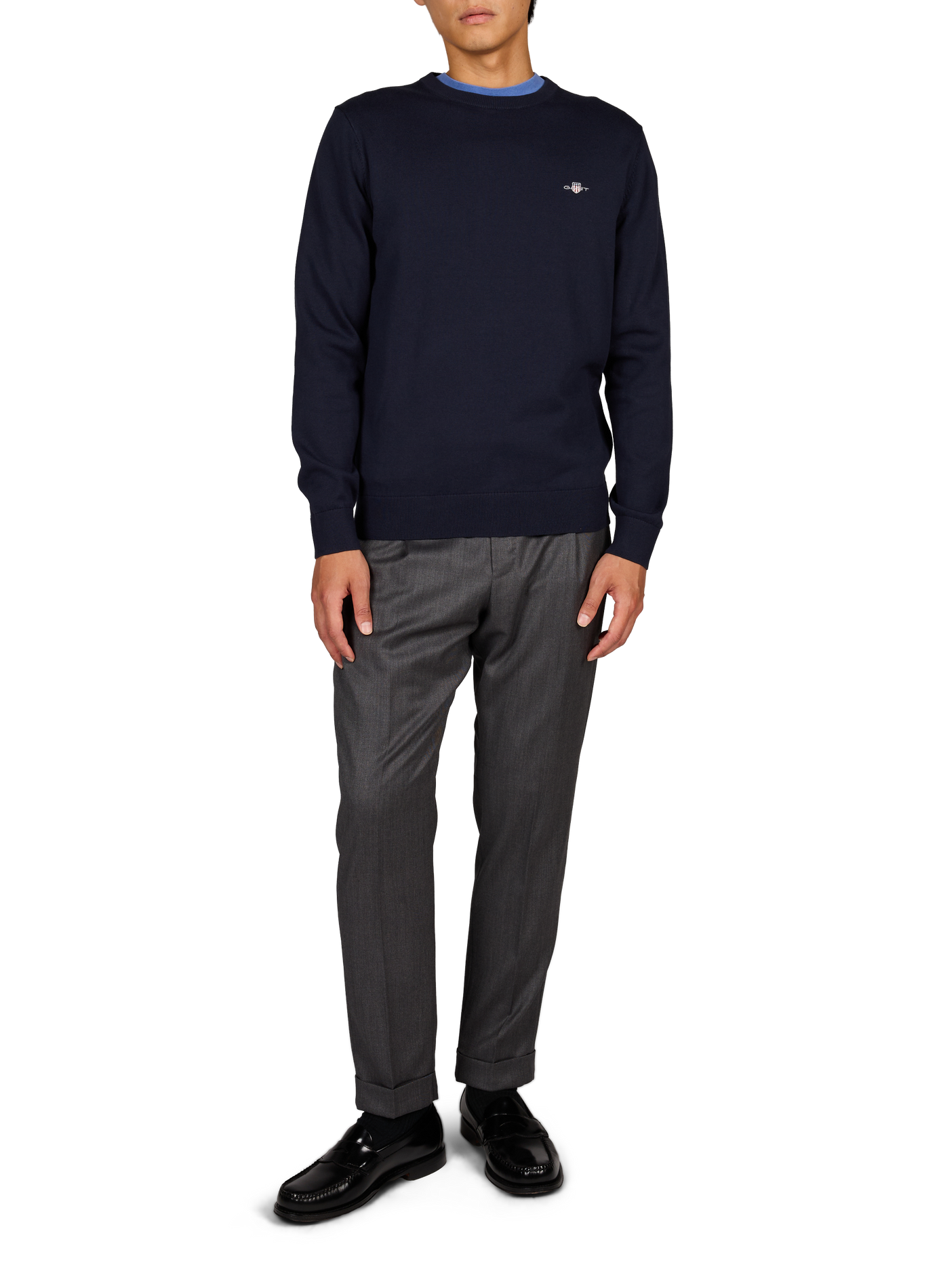 Pantaloni dritti con logo ricamato in cotone GANT Blu