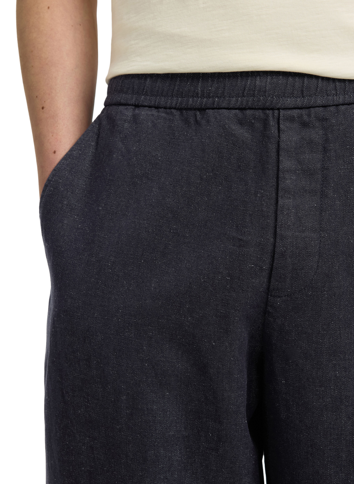 Pantalon droit en coton et lin SELECTED Bleu