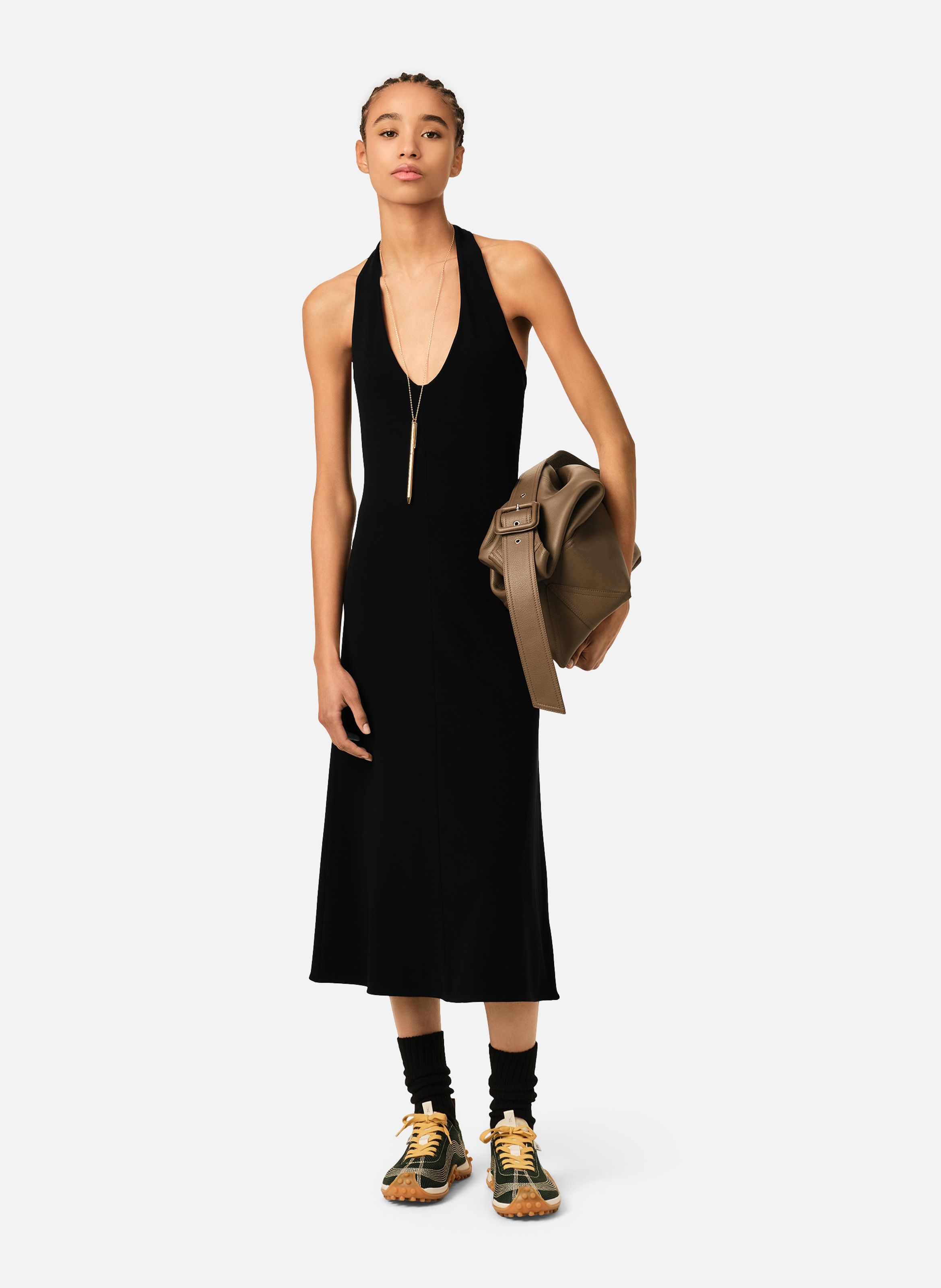 Robe midi dos nu en jersey AMI PARIS Noir