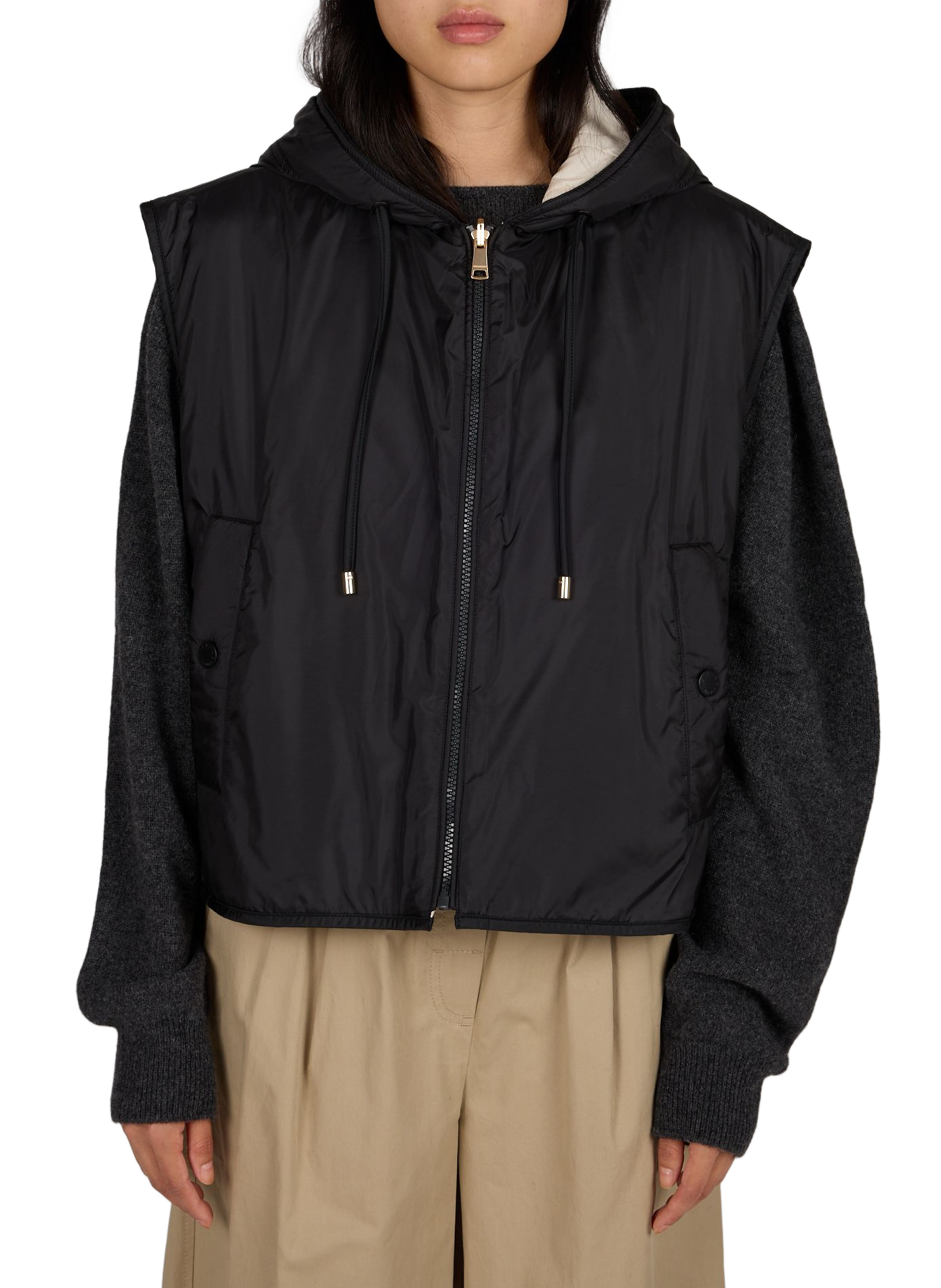 Quilted Sleeveless Hooded Puffer Vest MAX MARA WEEK END Black