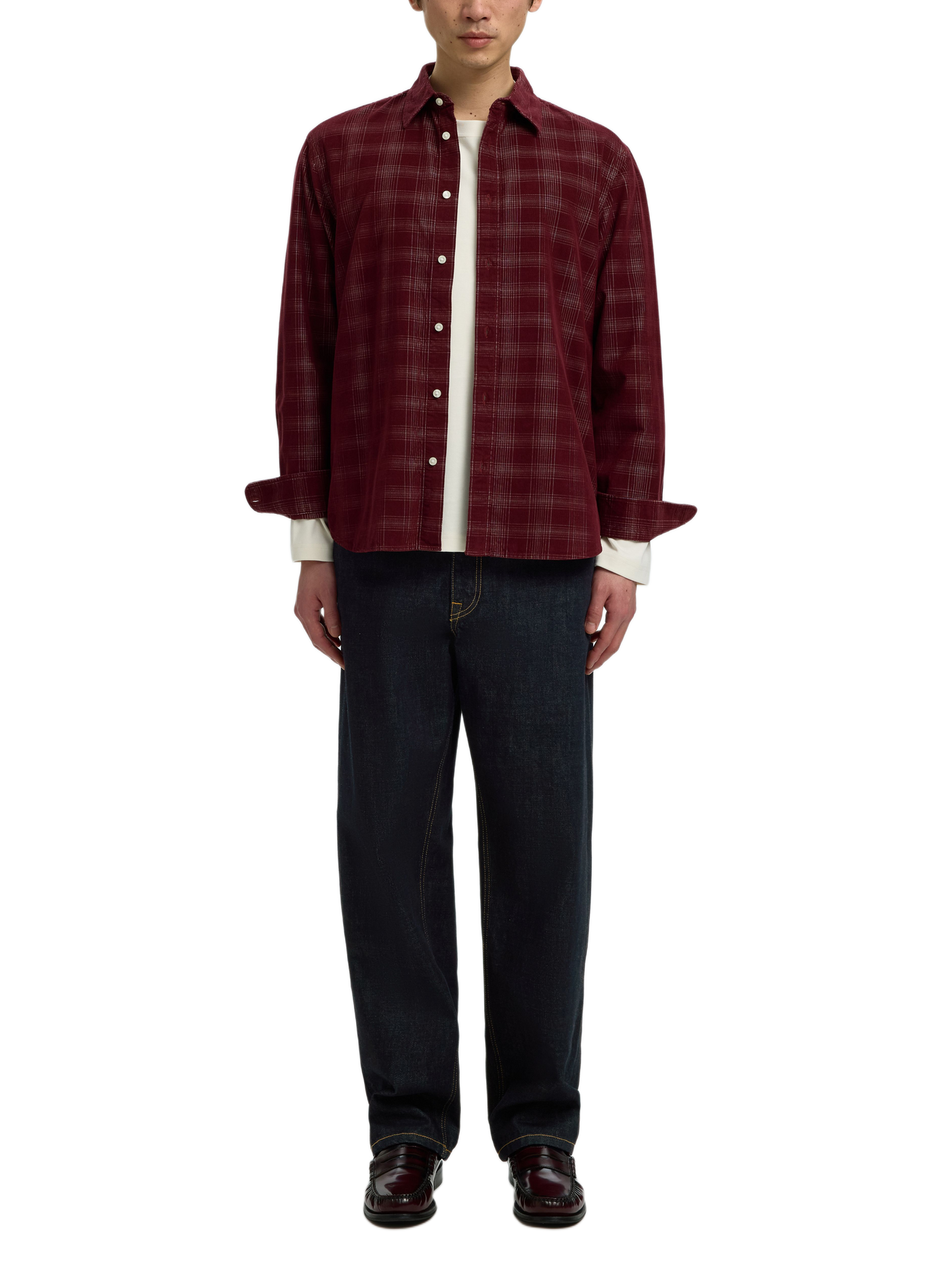 Straight cotton topstitched jeans SELECTED Blue