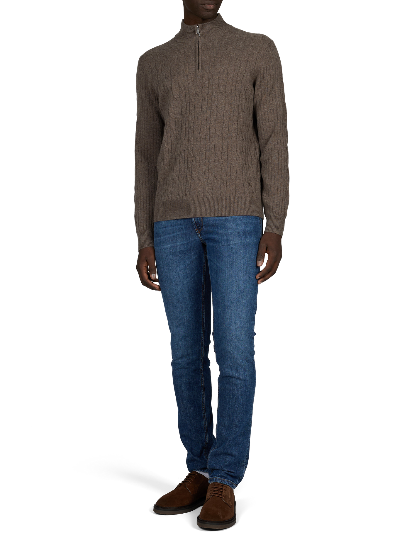 Pull col zippé tressé en laine HACKETT Beige