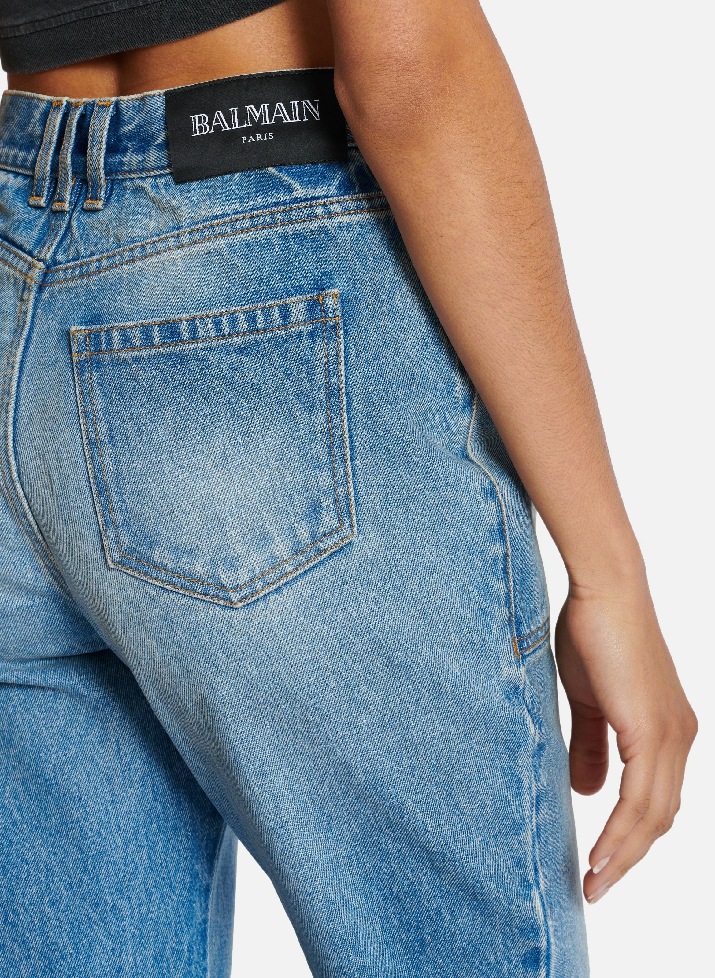 Jean taille haute flare en denim BALMAIN Bleu