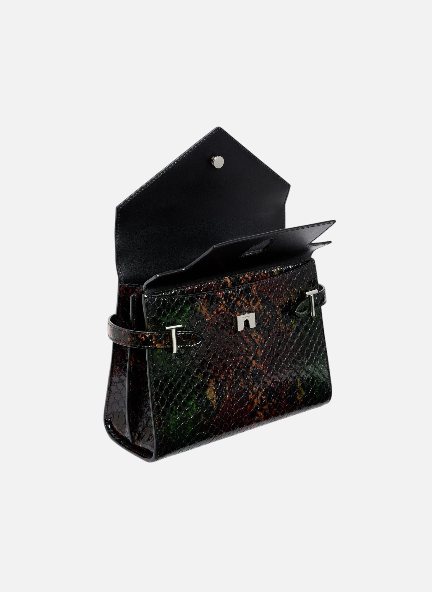 Sac à main double rabat moyen modèle emilie en cuir effet python LE TANNEUR Noir