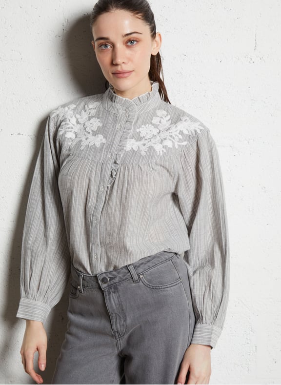 Chemise droite en coton pure Gris by MAISON 123 MAISON 123 Chemise droite en coton pure Gris