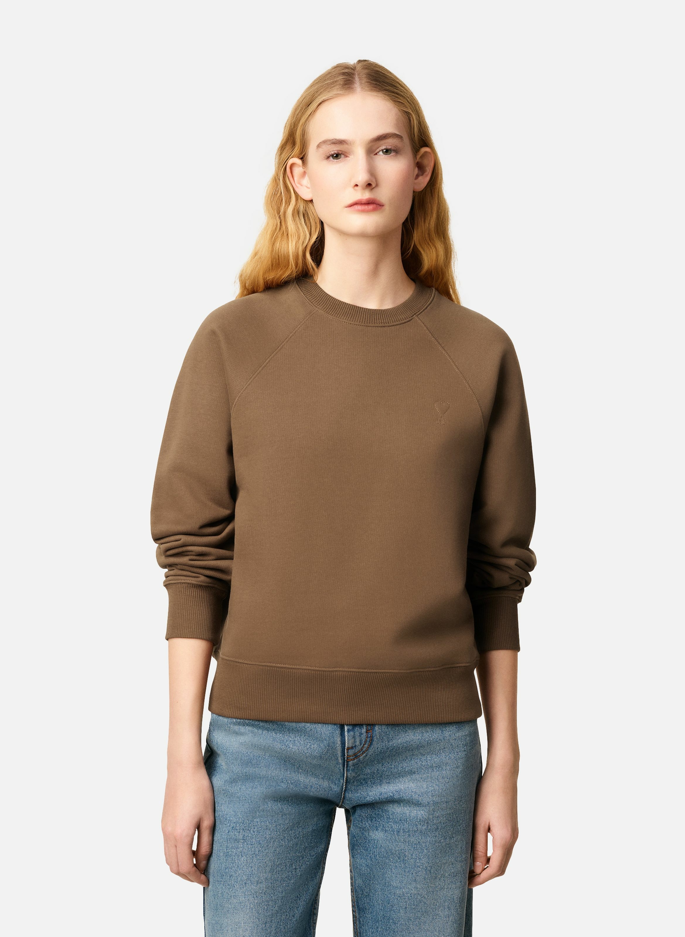 Sweatshirt ami de coeur embossé unisexe en coton AMI PARIS Marron