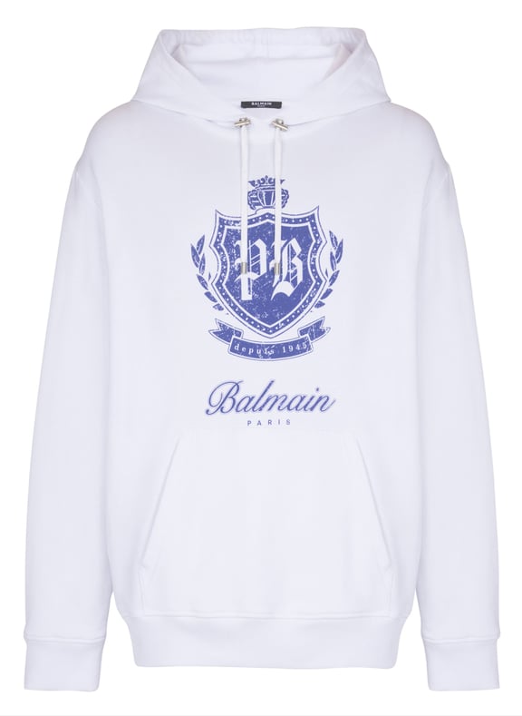 Hoodie college emblem imprimé Blanc by BALMAIN BALMAIN Hoodie college emblem imprimé Blanc