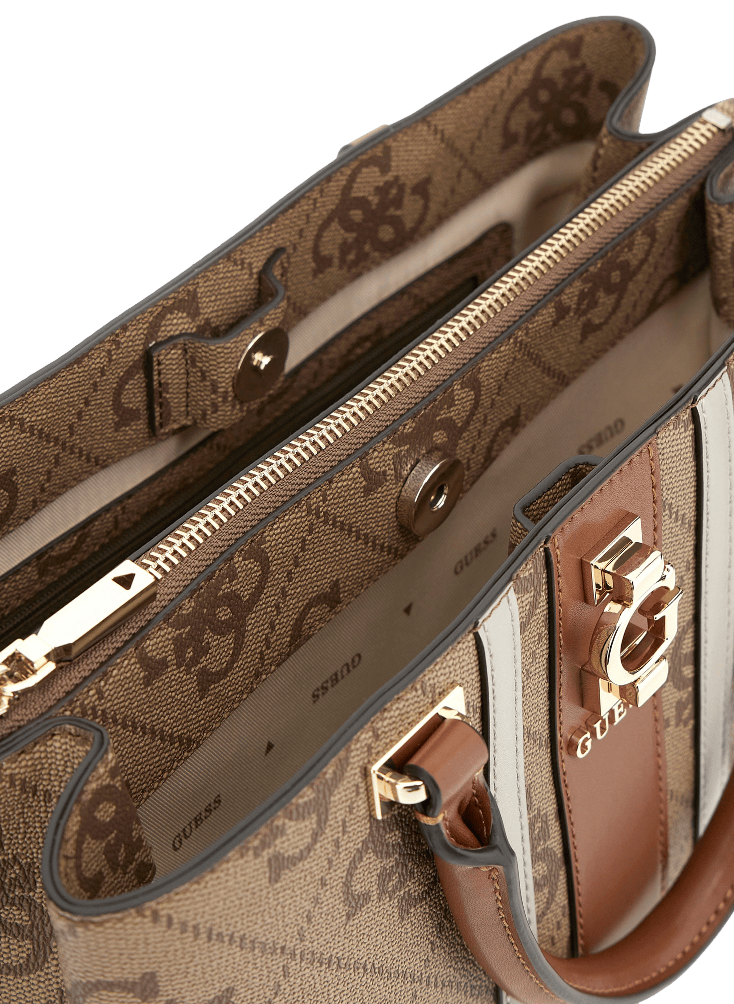 Handbag with logo GUESS Brown