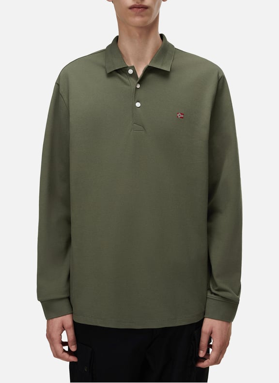 Long-sleeved cotton polo shirt Green by NAPAPIJRI NAPAPIJRI Long-sleeved cotton polo shirt Green