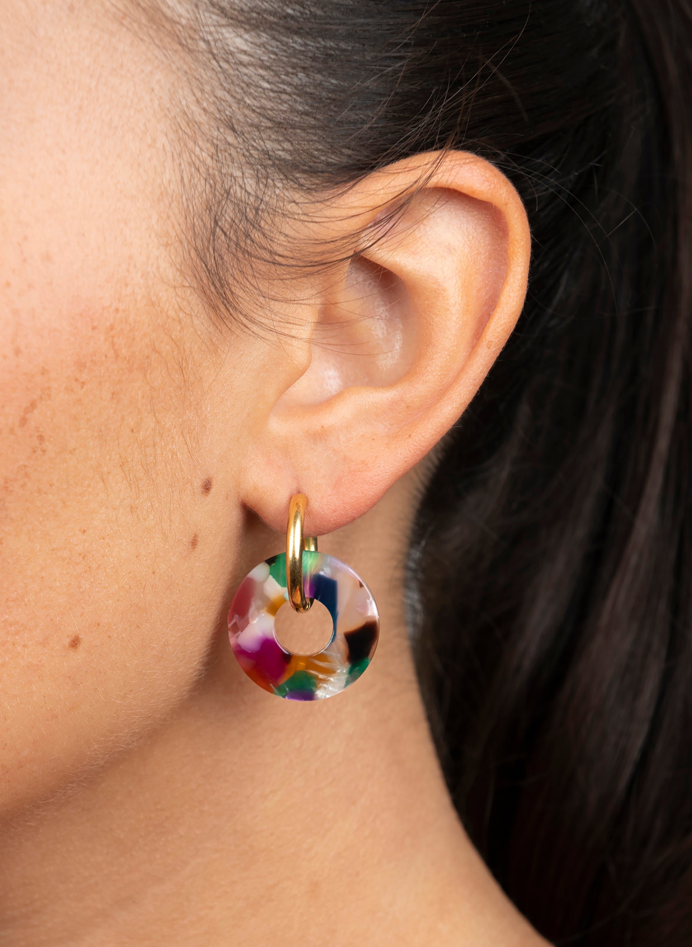 Boucles d'oreilles donuts avec anneaux en acier inoxydable doré KURAGE GINZA Multicolore