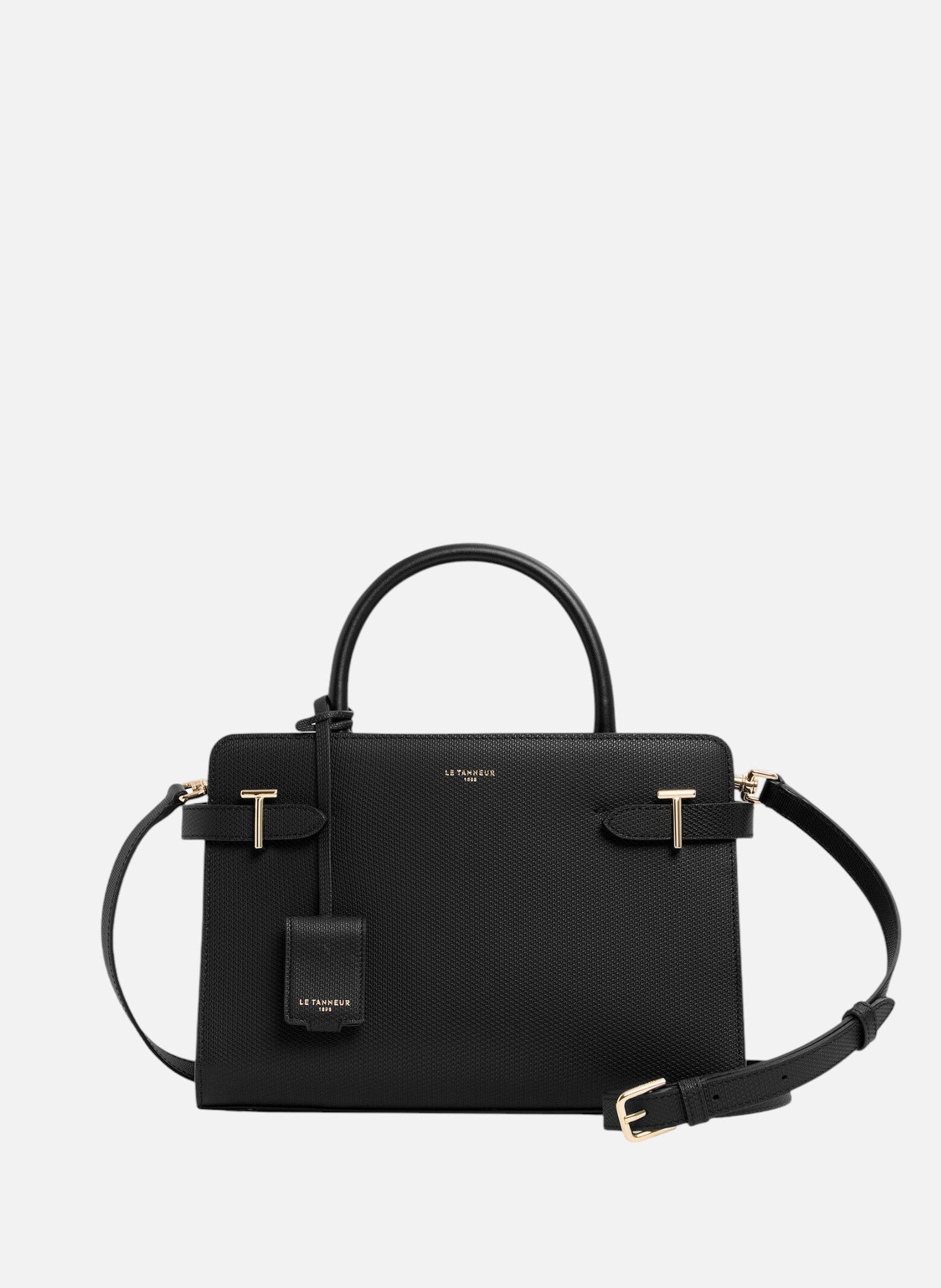 Sac à main moyen modèle emilie en cuir signature t  Noir