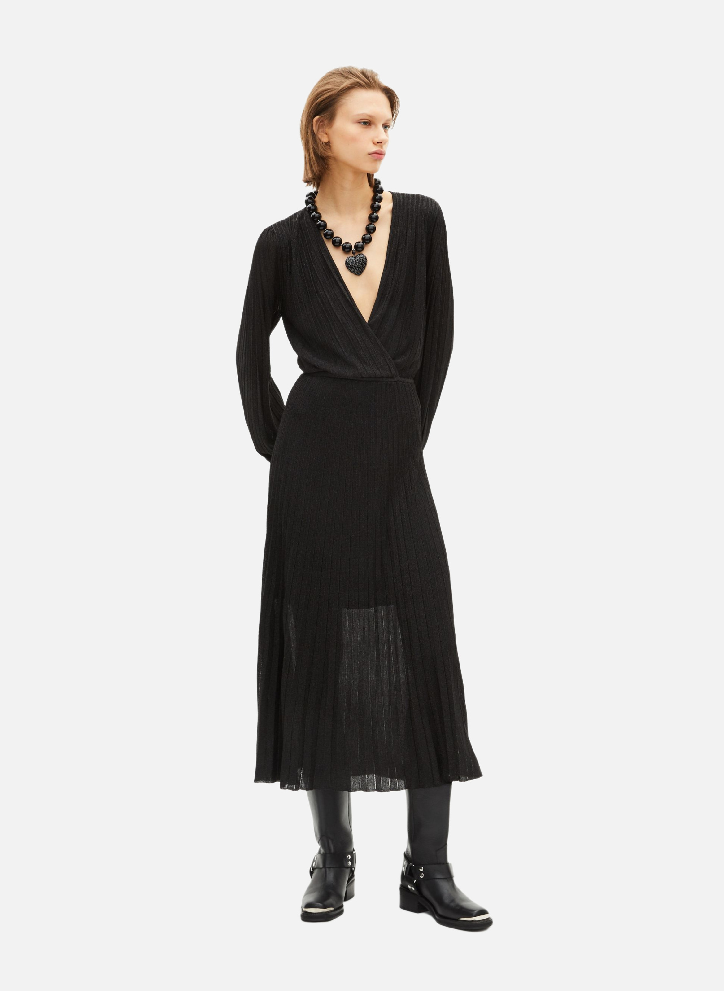 Robe longue plissée en lurex THE KOOPLES Noir