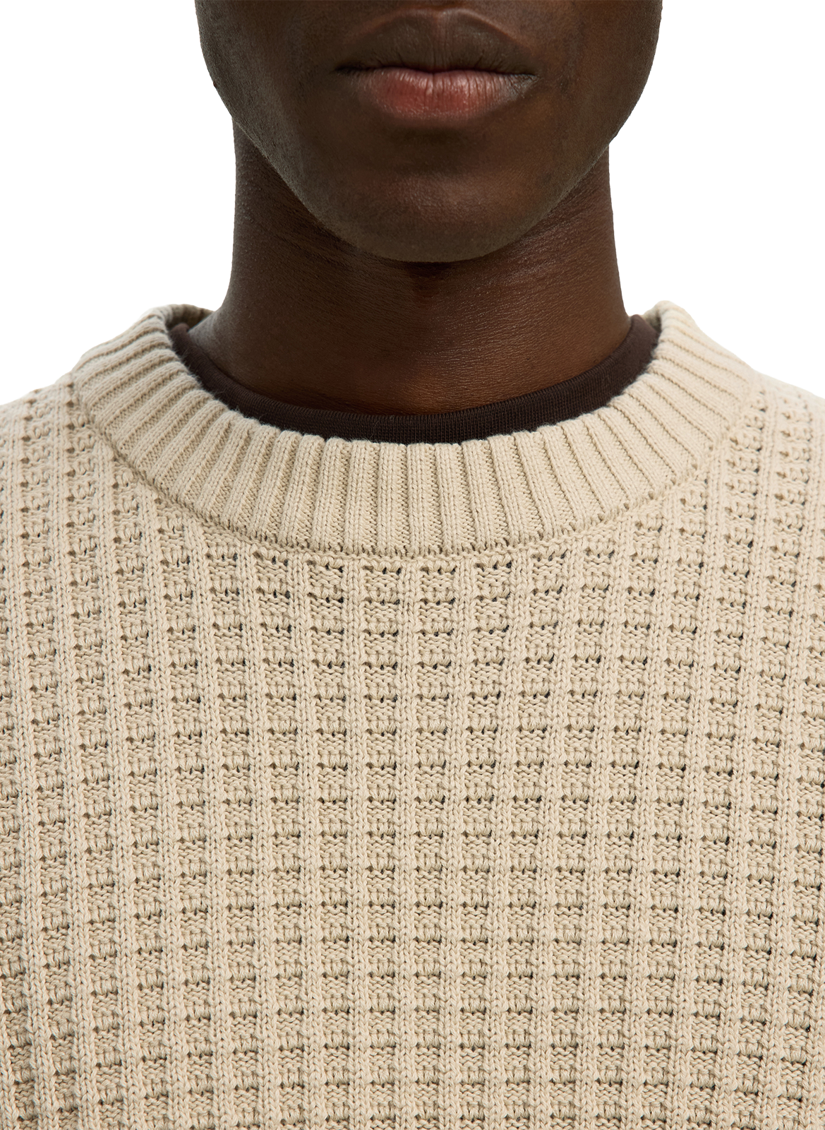 Pull col rond en coton SELECTED Beige