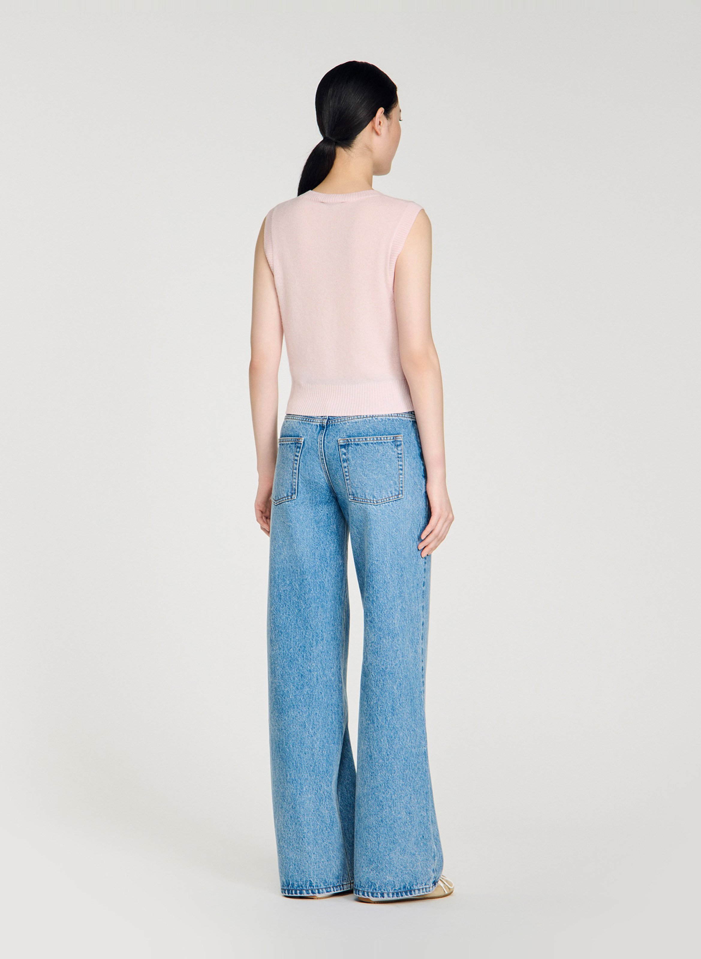 Top col v en laine mélangée Rose