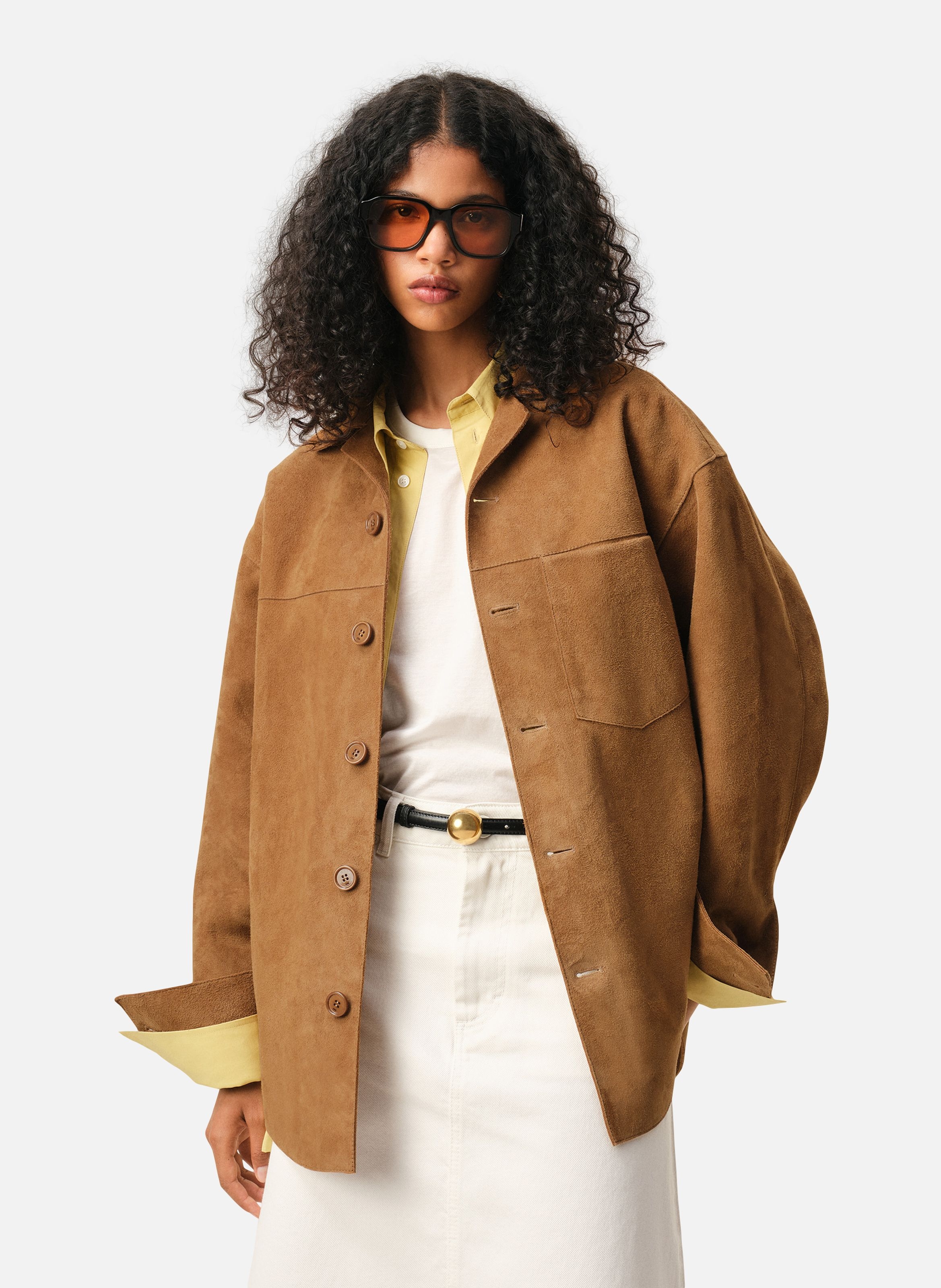 Surchemise boutonnée unisexe en cuir de chèvre AMI PARIS Marron