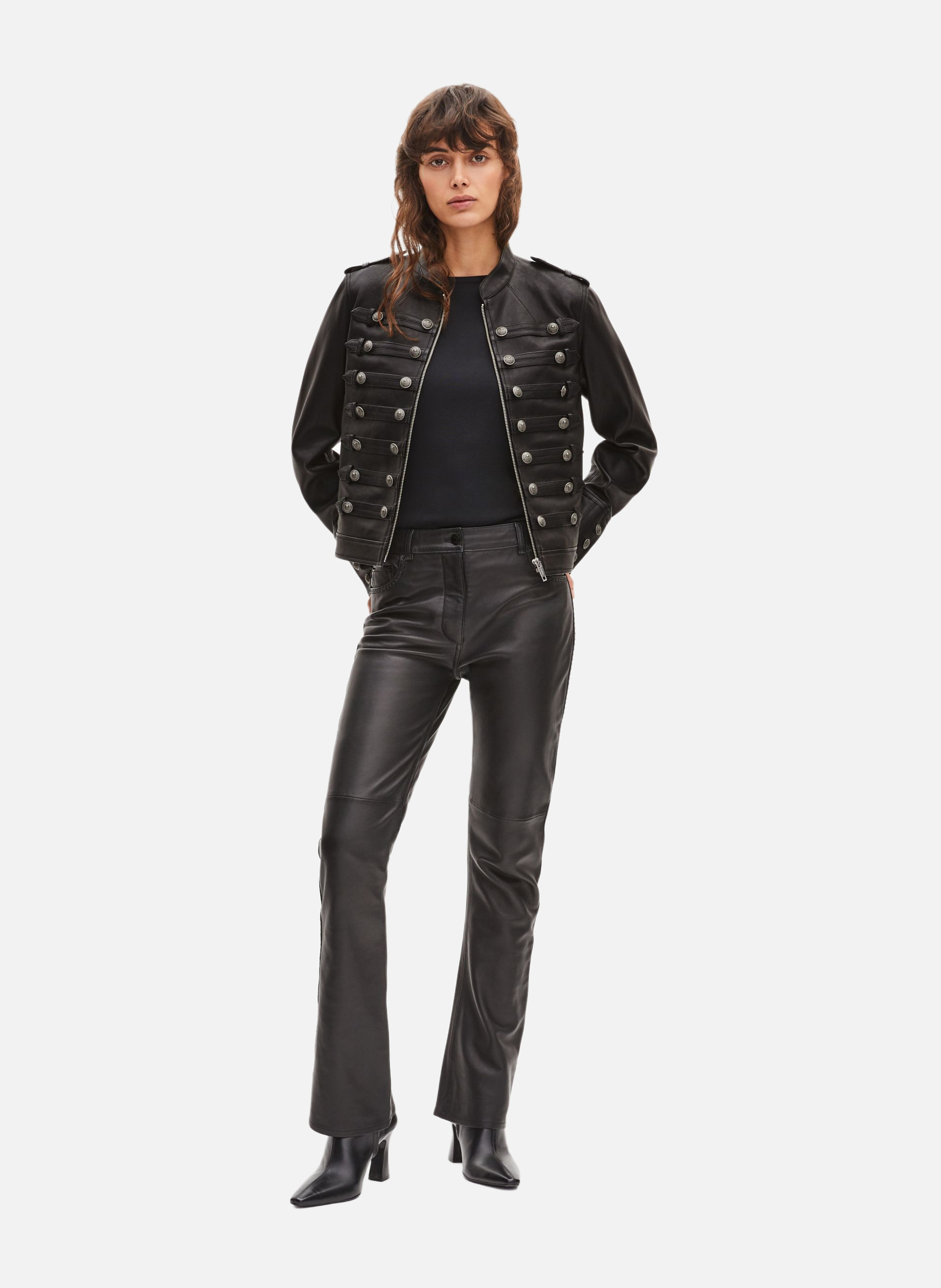 Blouson en cuir style officier THE KOOPLES Noir