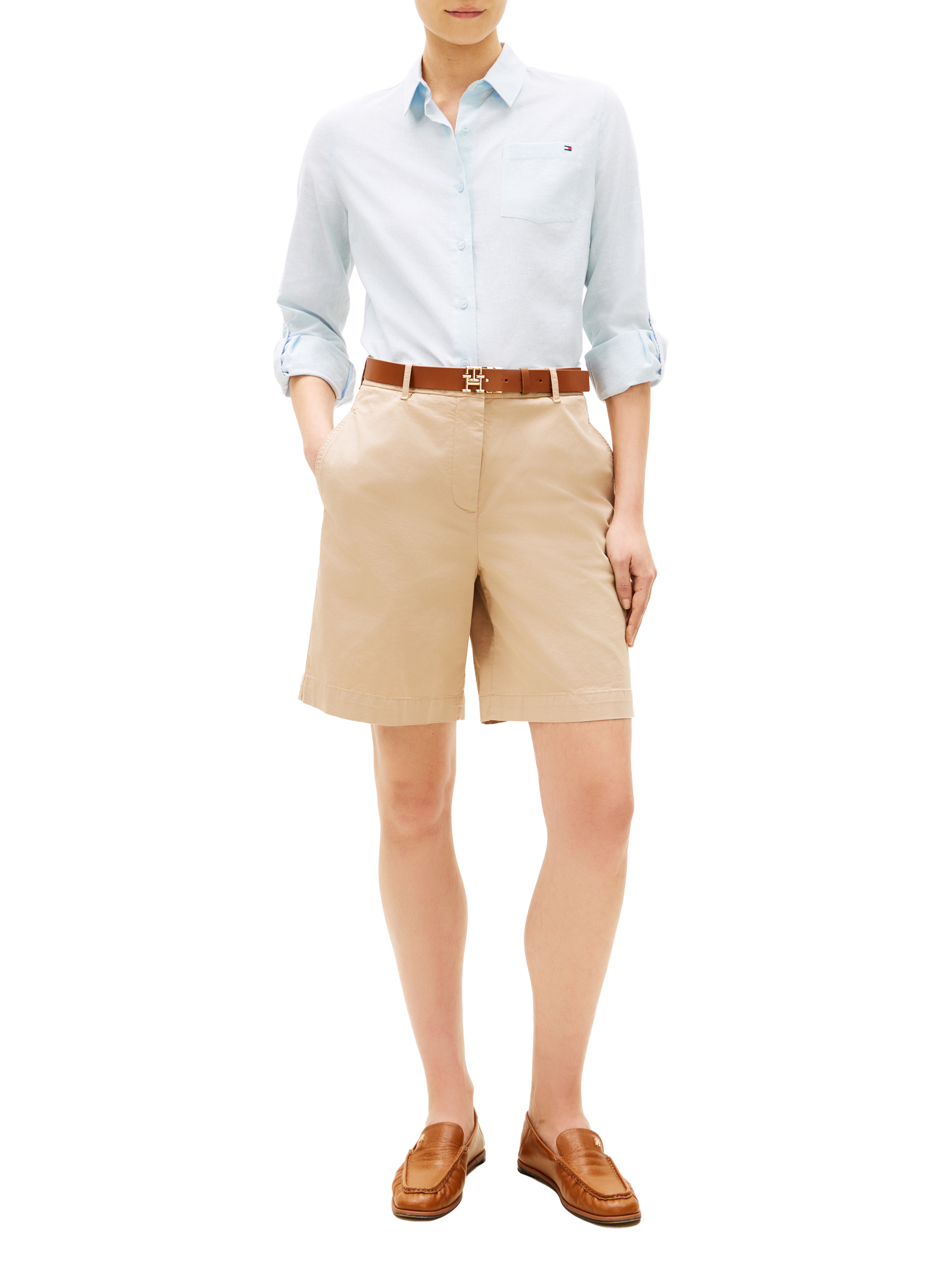 Straight cotton blend shorts TOMMY HILFIGER Beige