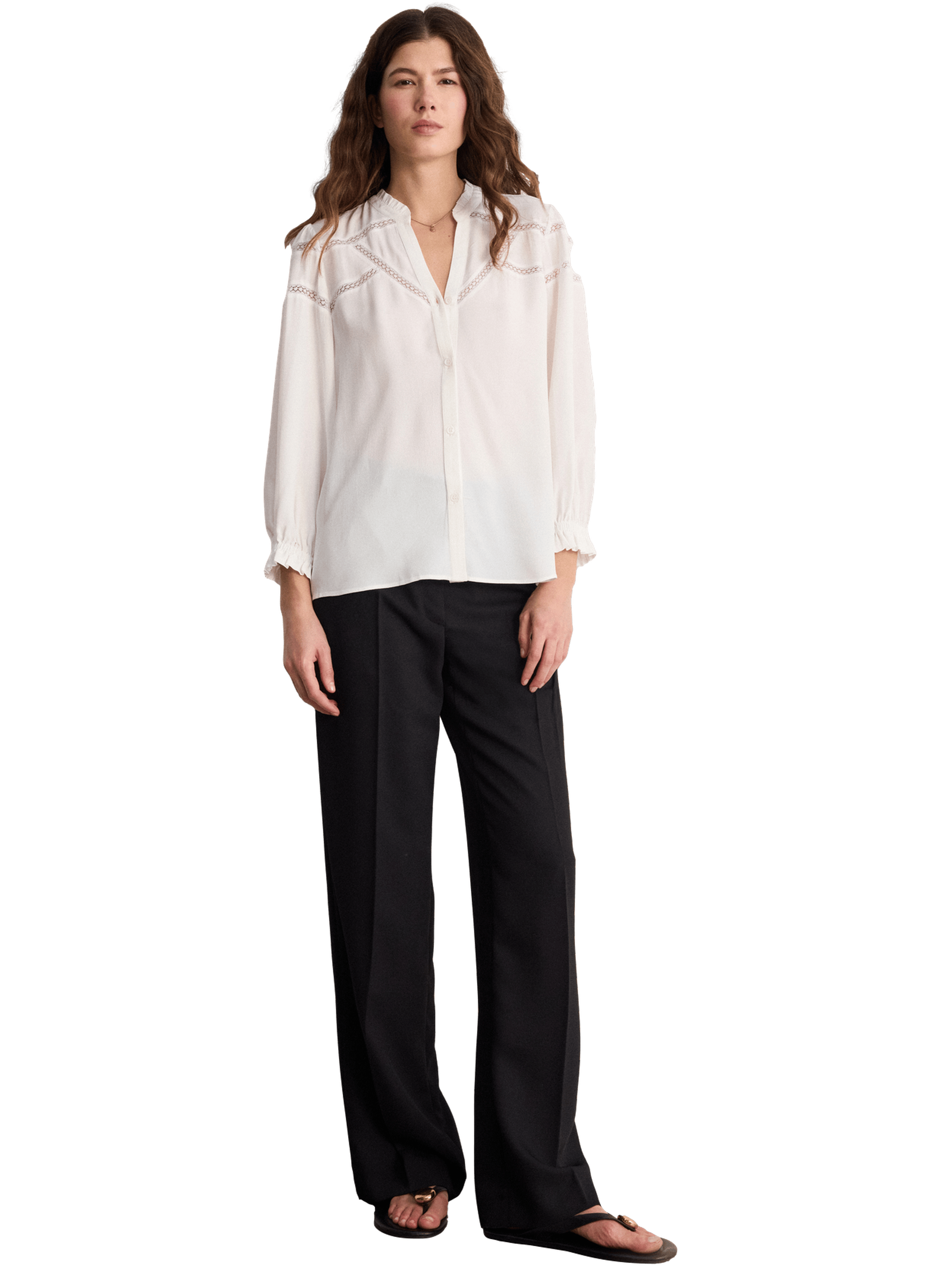 Chemise fluide à volants et dentelle - chrissy PABLO Beige