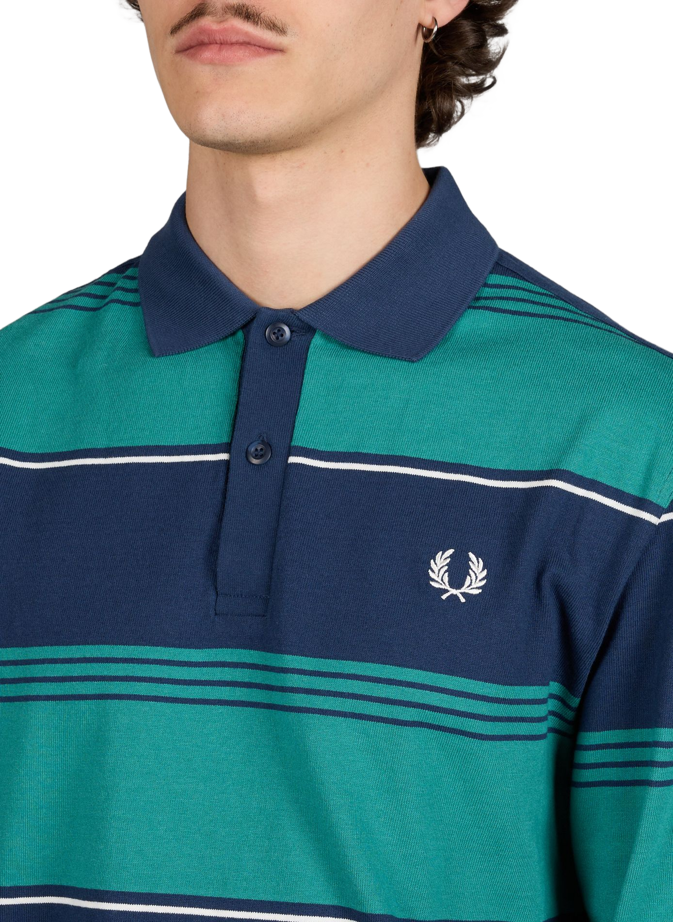 Polo manches longues à rayures en coton FRED PERRY Bleu