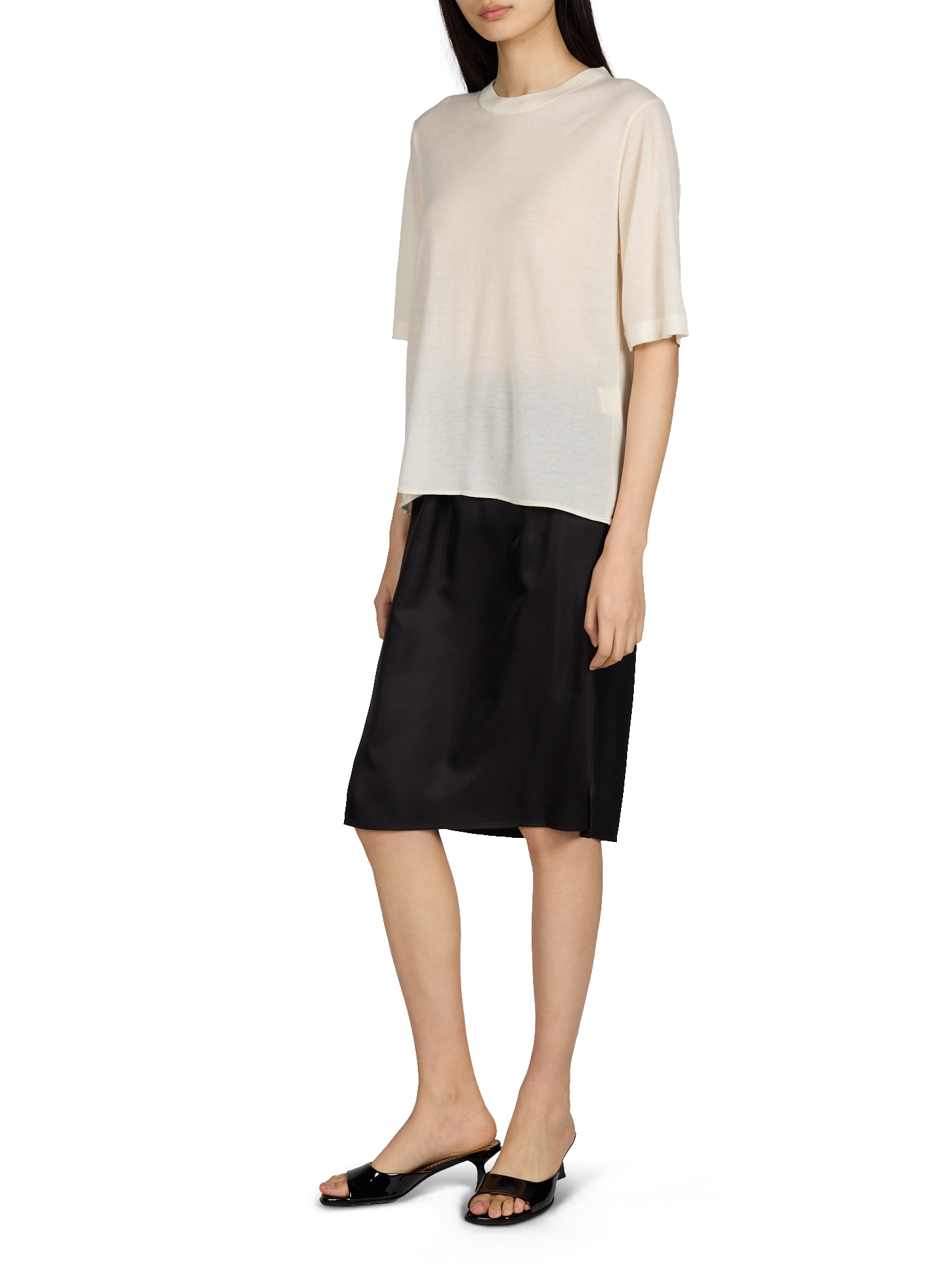 Haut à manches courtes Nala en cachemire fluide LOULOU DE SAISON Blanc