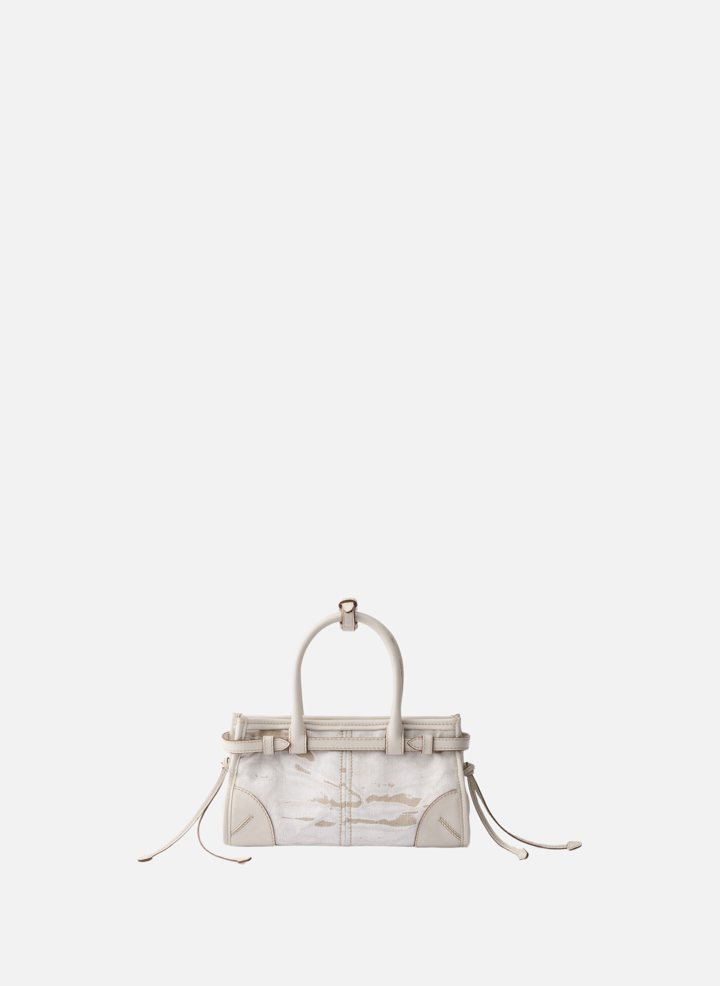 Petit sac à main prada bonnie en lin imprimé et cu PRADA Blanc