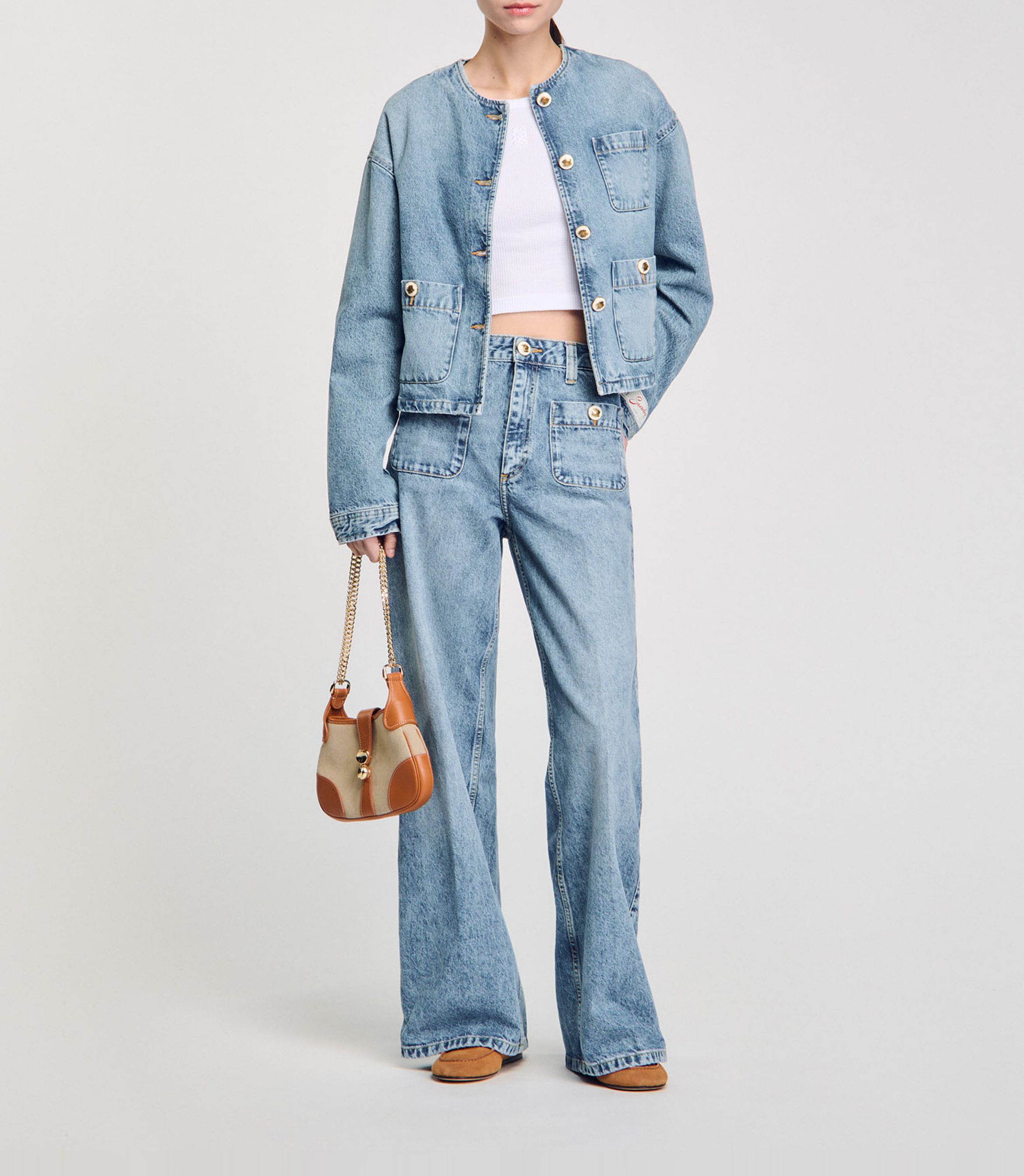 Jean droit délavé en coton SANDRO Bleu