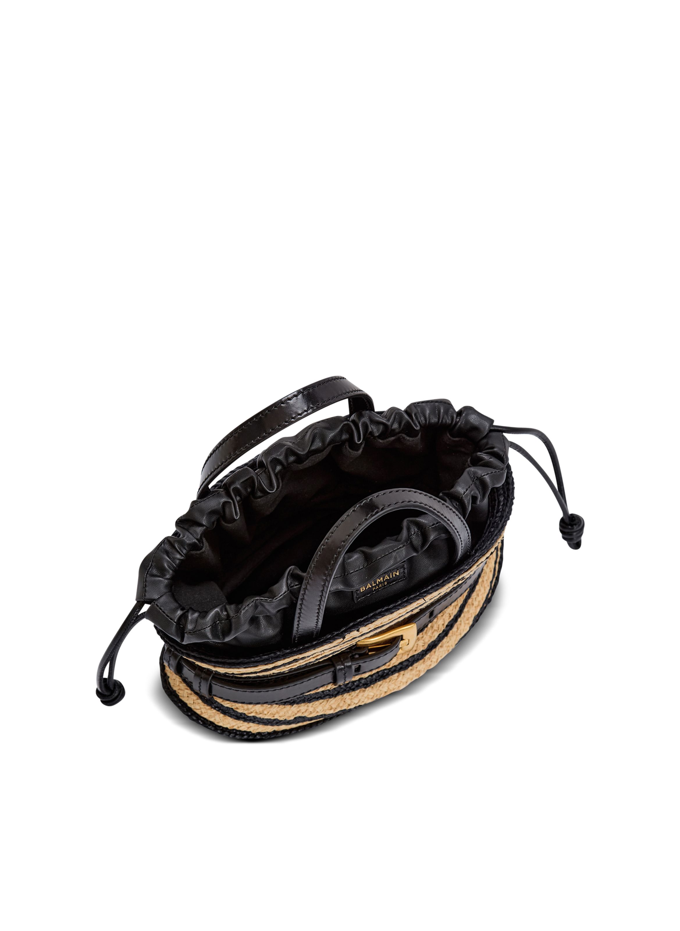 Sac shuffle mini en raphia et cuir lisse BALMAIN Beige