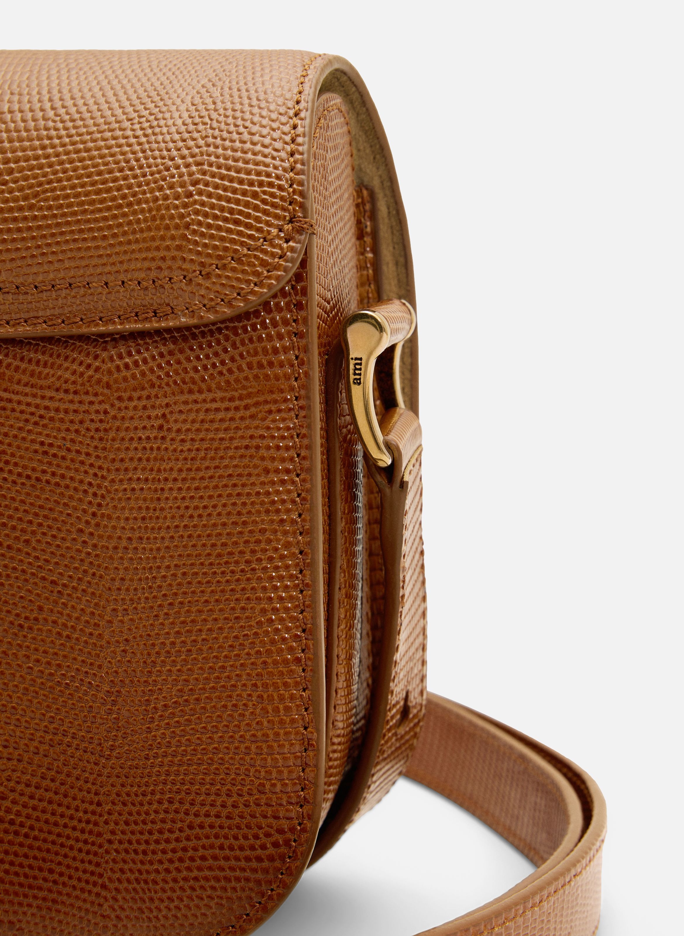 Sac paris paris unisexe en cuir de vachette embossé lézard AMI PARIS Marron