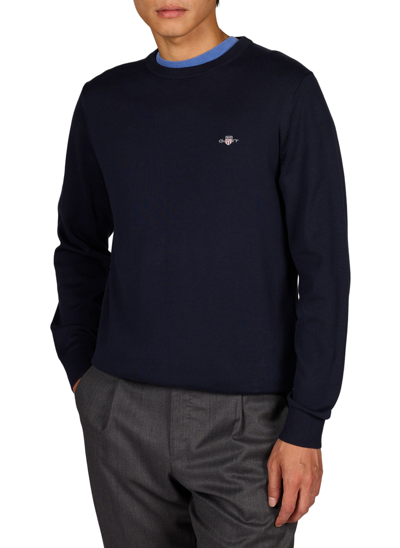 Pantaloni dritti con logo ricamato in cotone GANT Blu