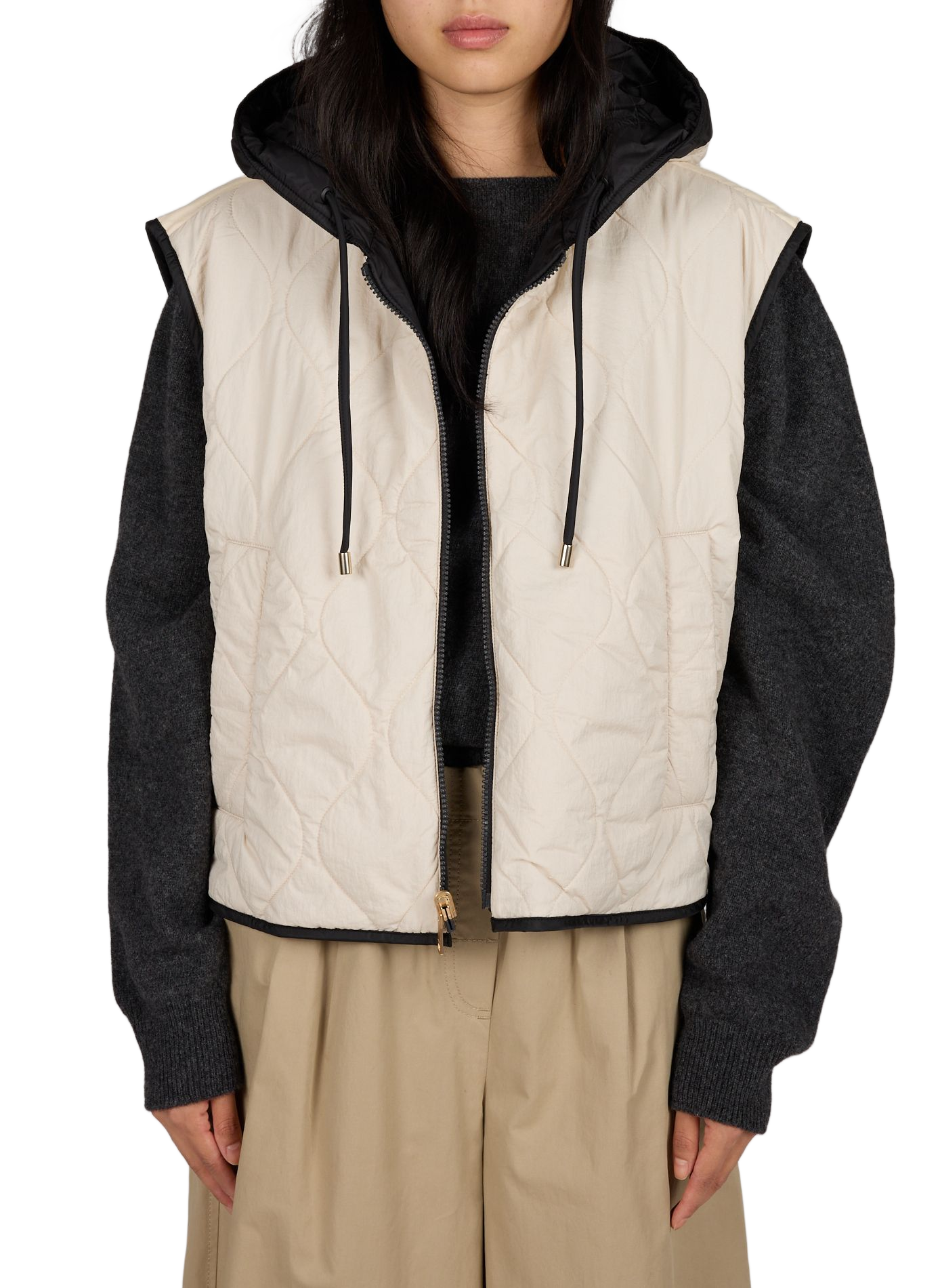 Quilted Sleeveless Hooded Puffer Vest MAX MARA WEEK END Black