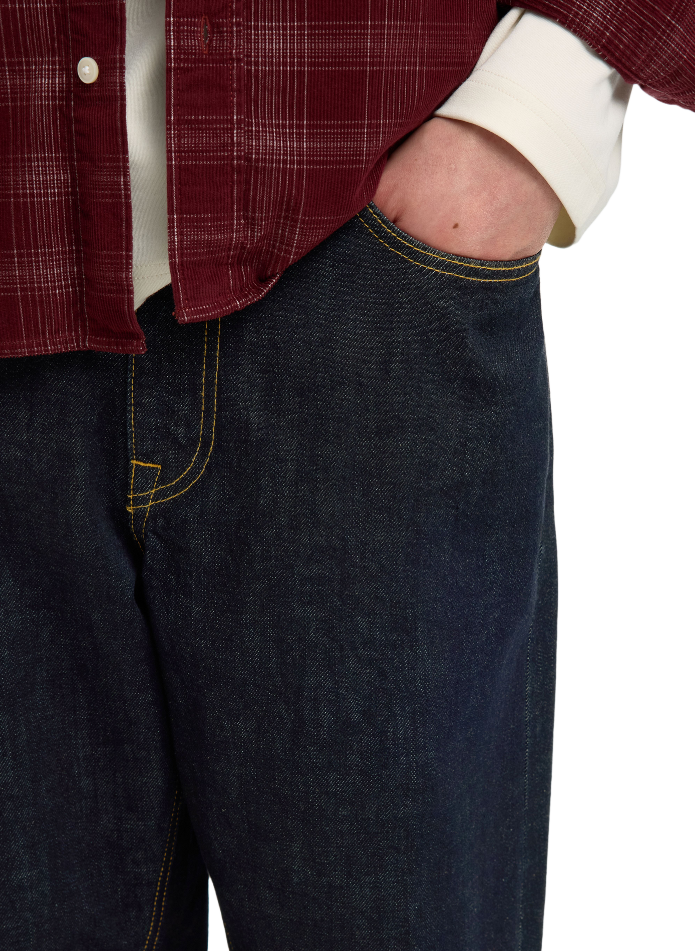 Straight cotton topstitched jeans SELECTED Blue
