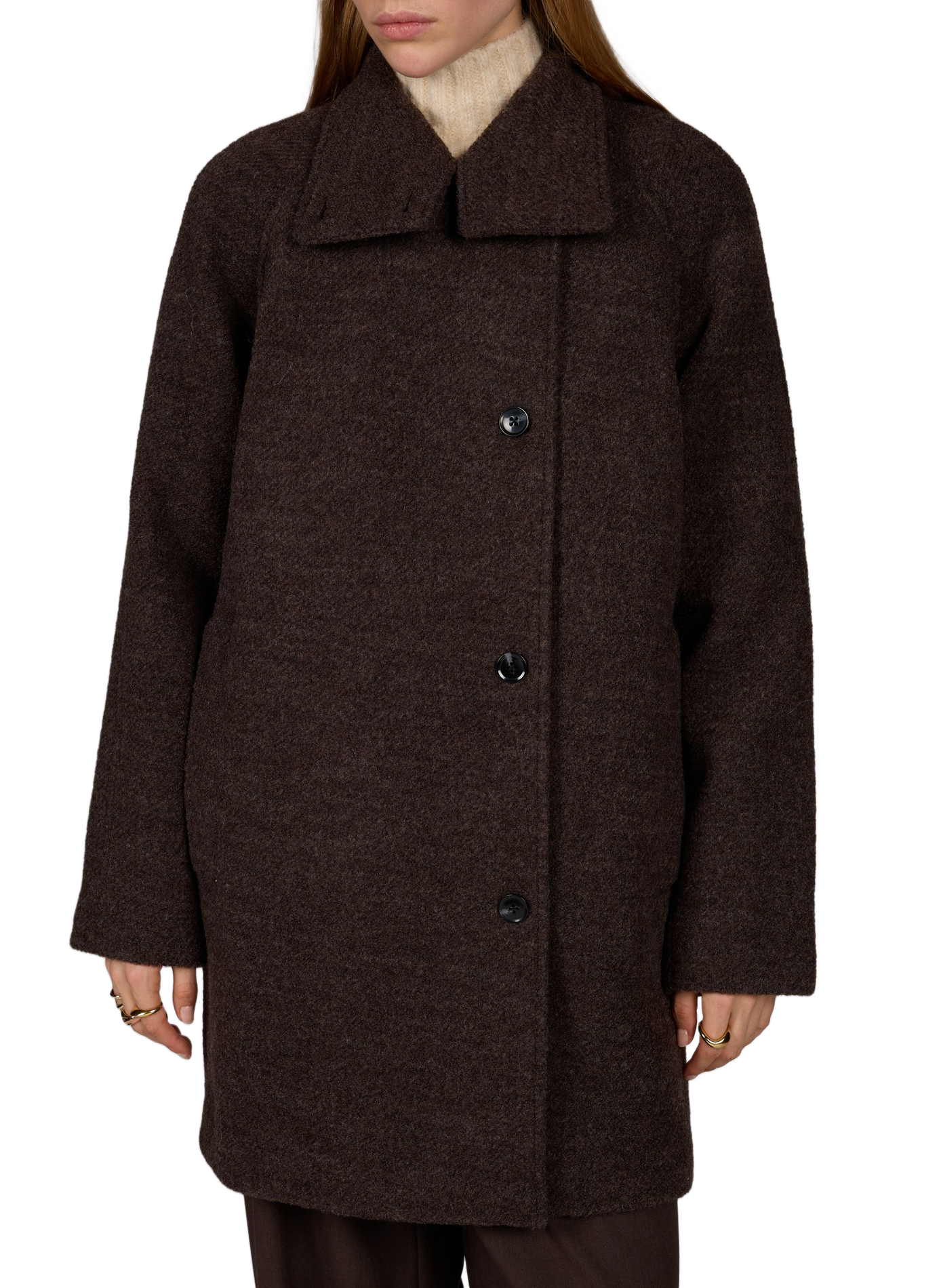 Straight jacket with high collar in blended wool SAMSOE SAMSOE Brown