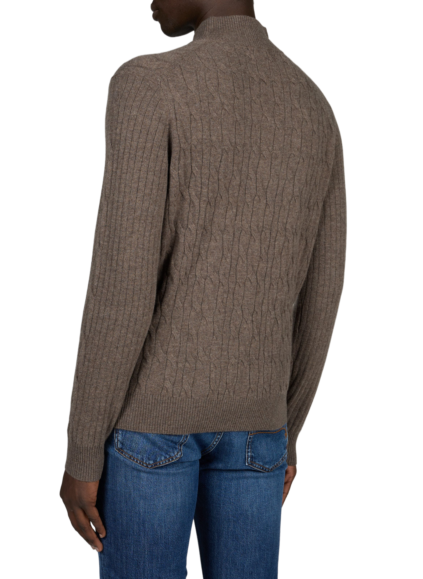 Pull col zippé tressé en laine HACKETT Beige