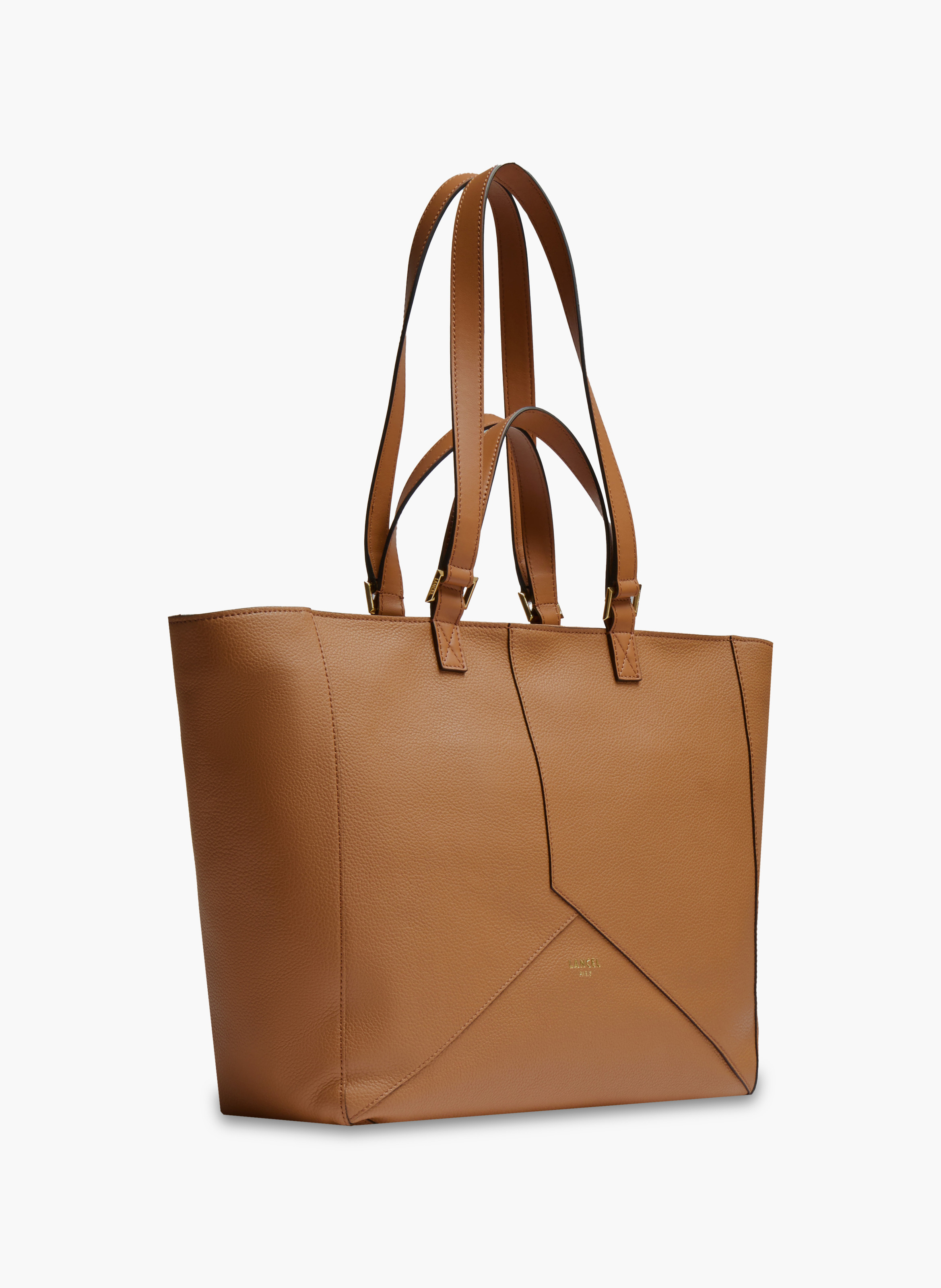 Sac cabas zippé m double porté enveloppe de lancel en cuir LANCEL Marron