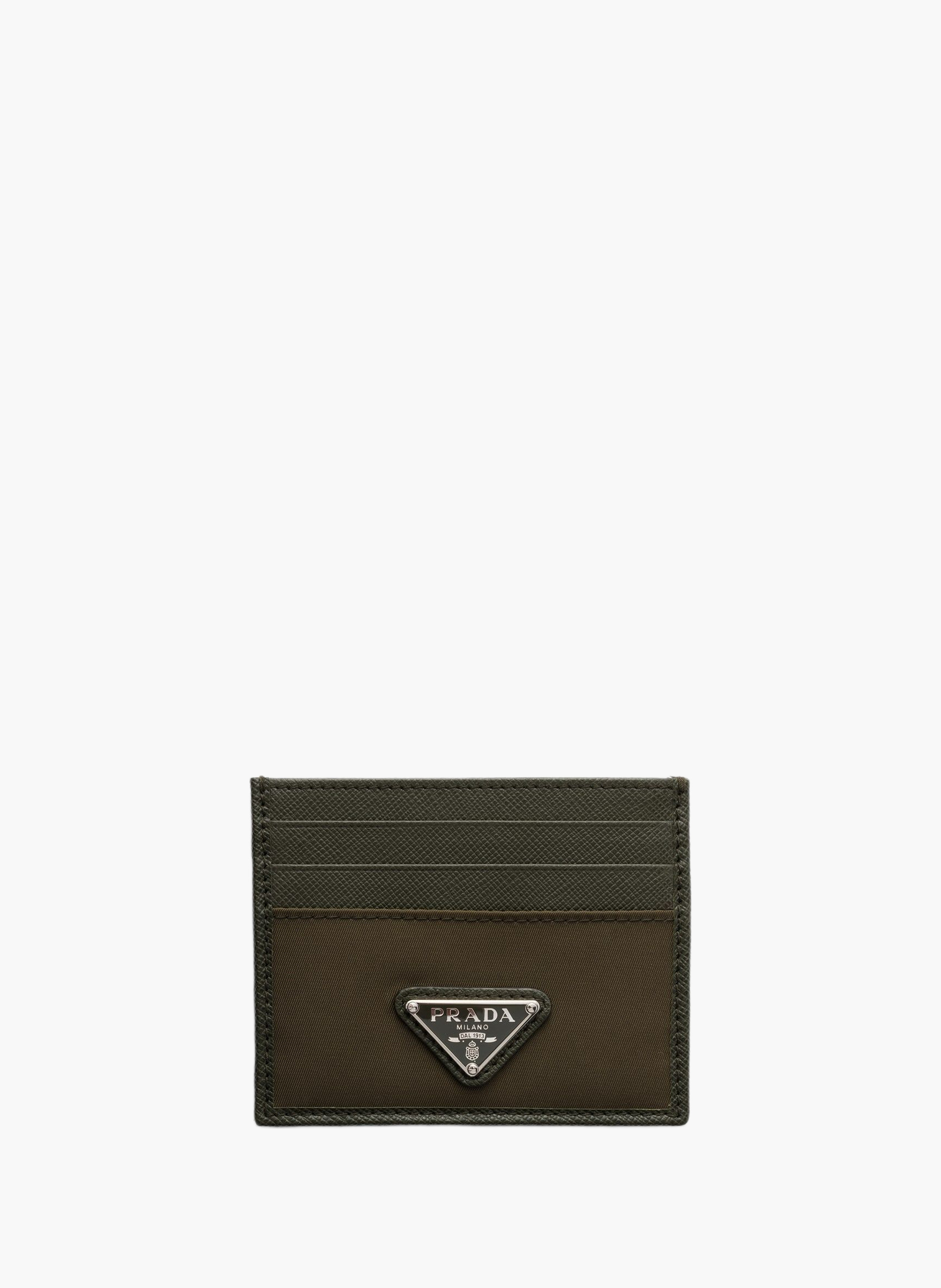 Porte-cartes en re-nylon et cuir saffiano PRADA Vert