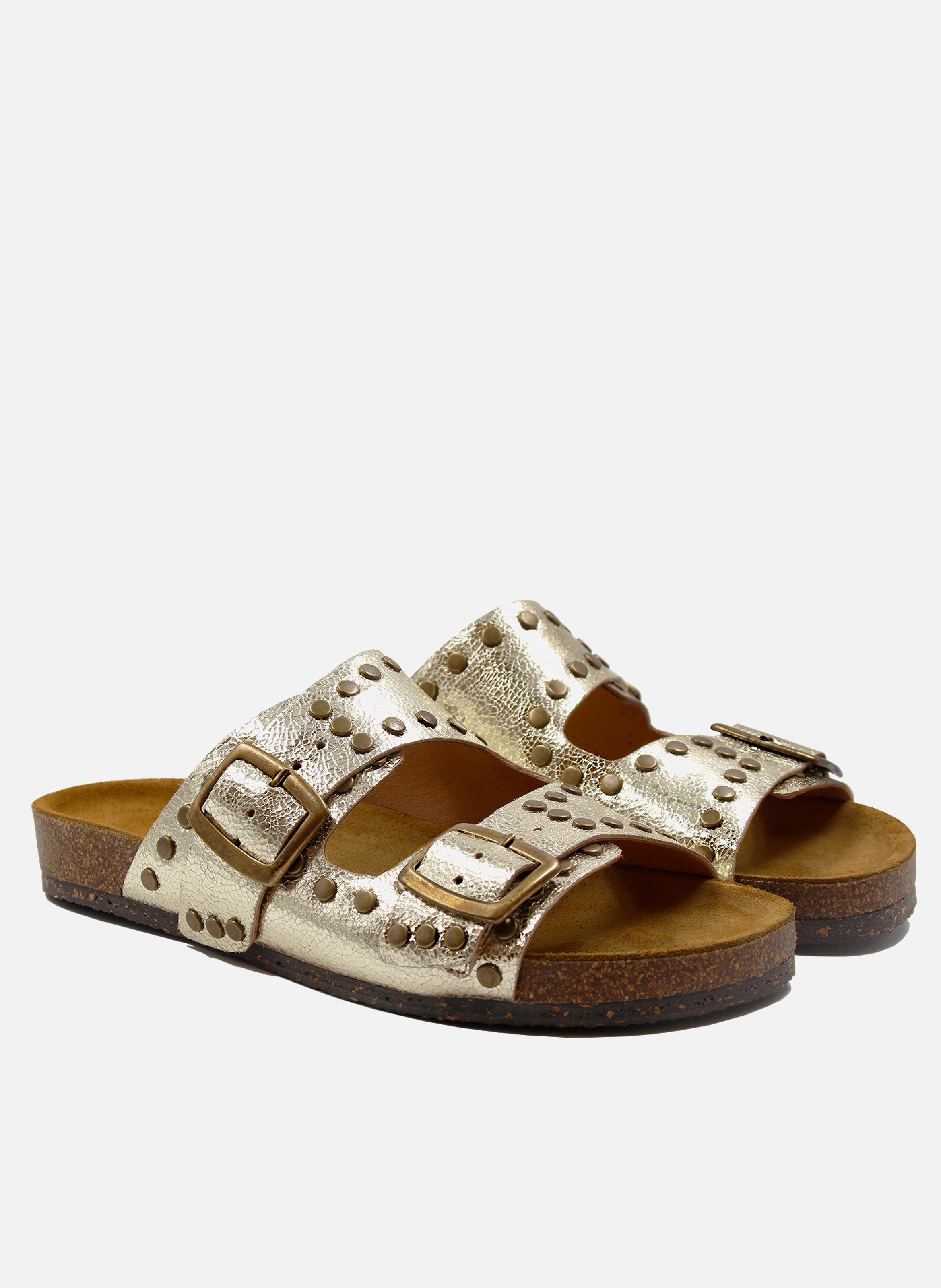 Mules liège clous cuir métallisé JULES & JENN Doré