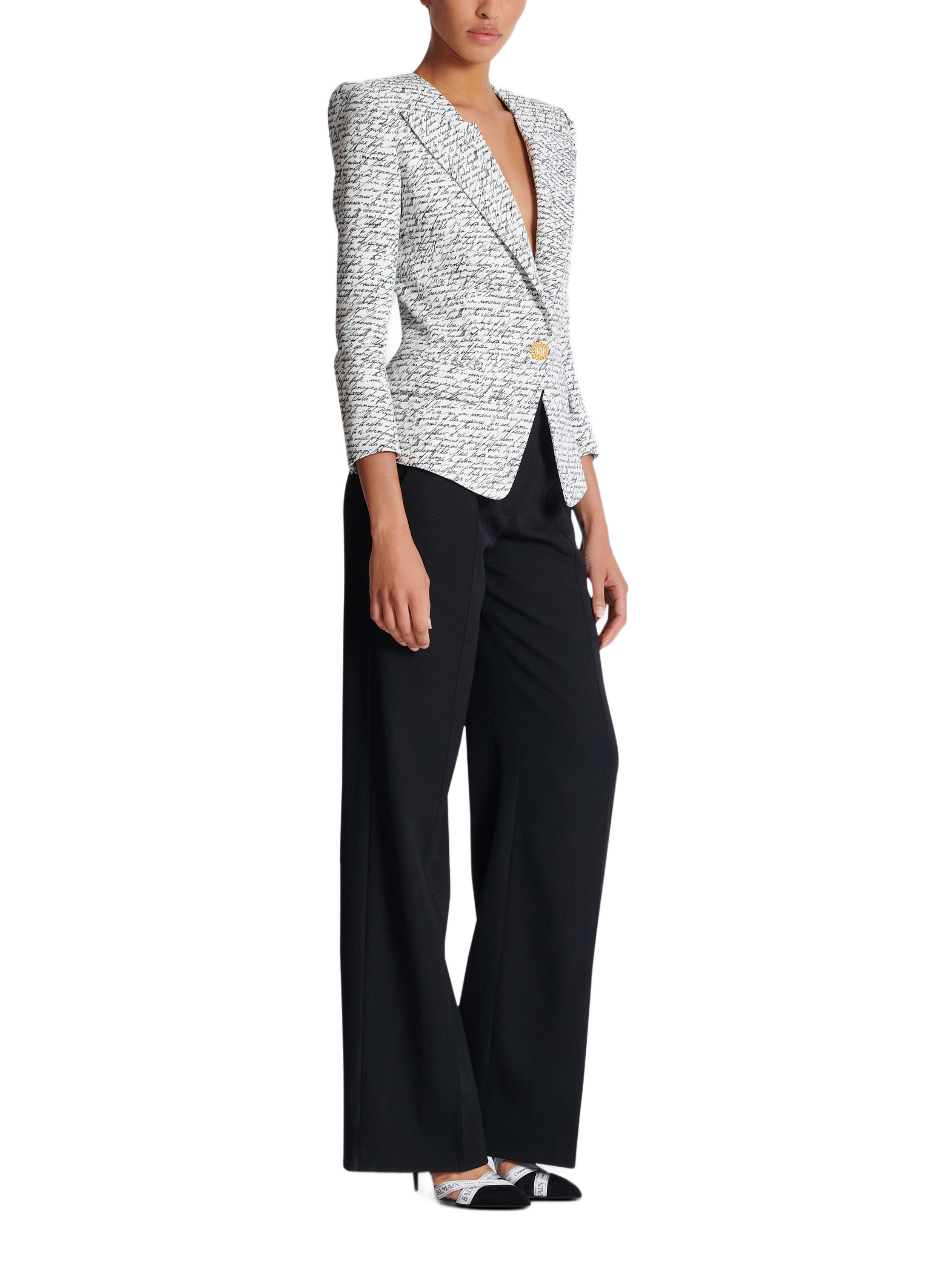 Veste 1 bouton imprimée « lettre d'amour » BALMAIN Blanc