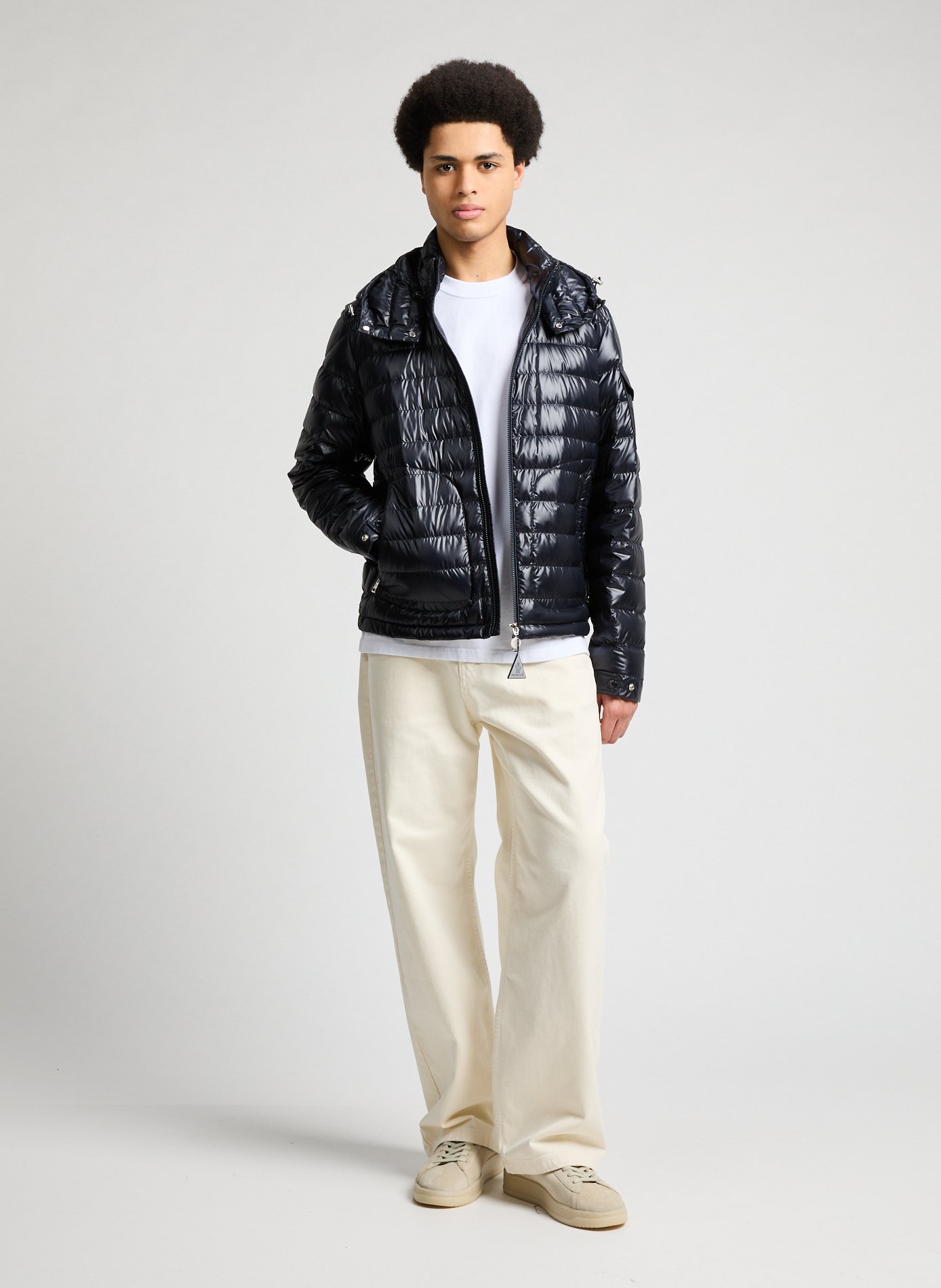 Short quilted hooded puffer jacket MONCLER Blue