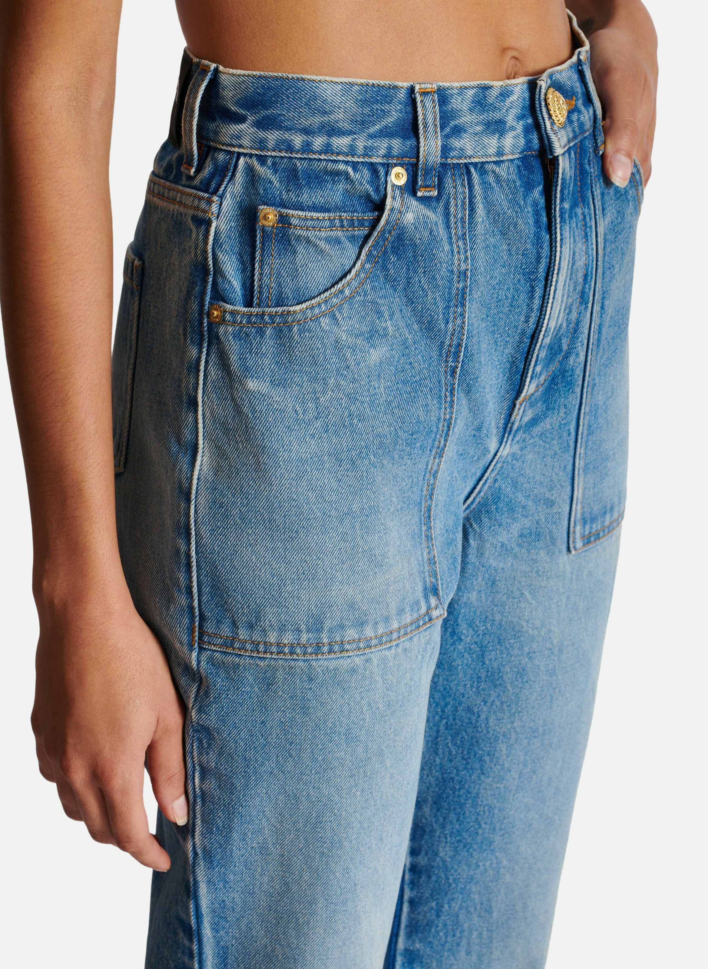 Jean taille haute flare en denim BALMAIN Bleu