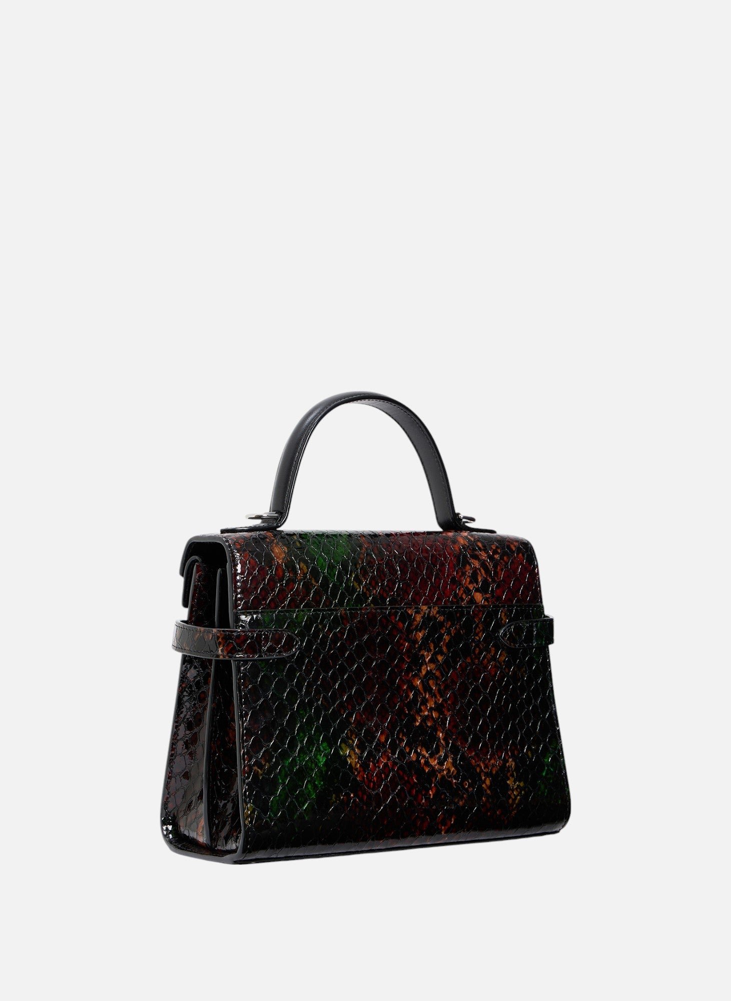 Sac à main double rabat moyen modèle emilie en cuir effet python LE TANNEUR Noir